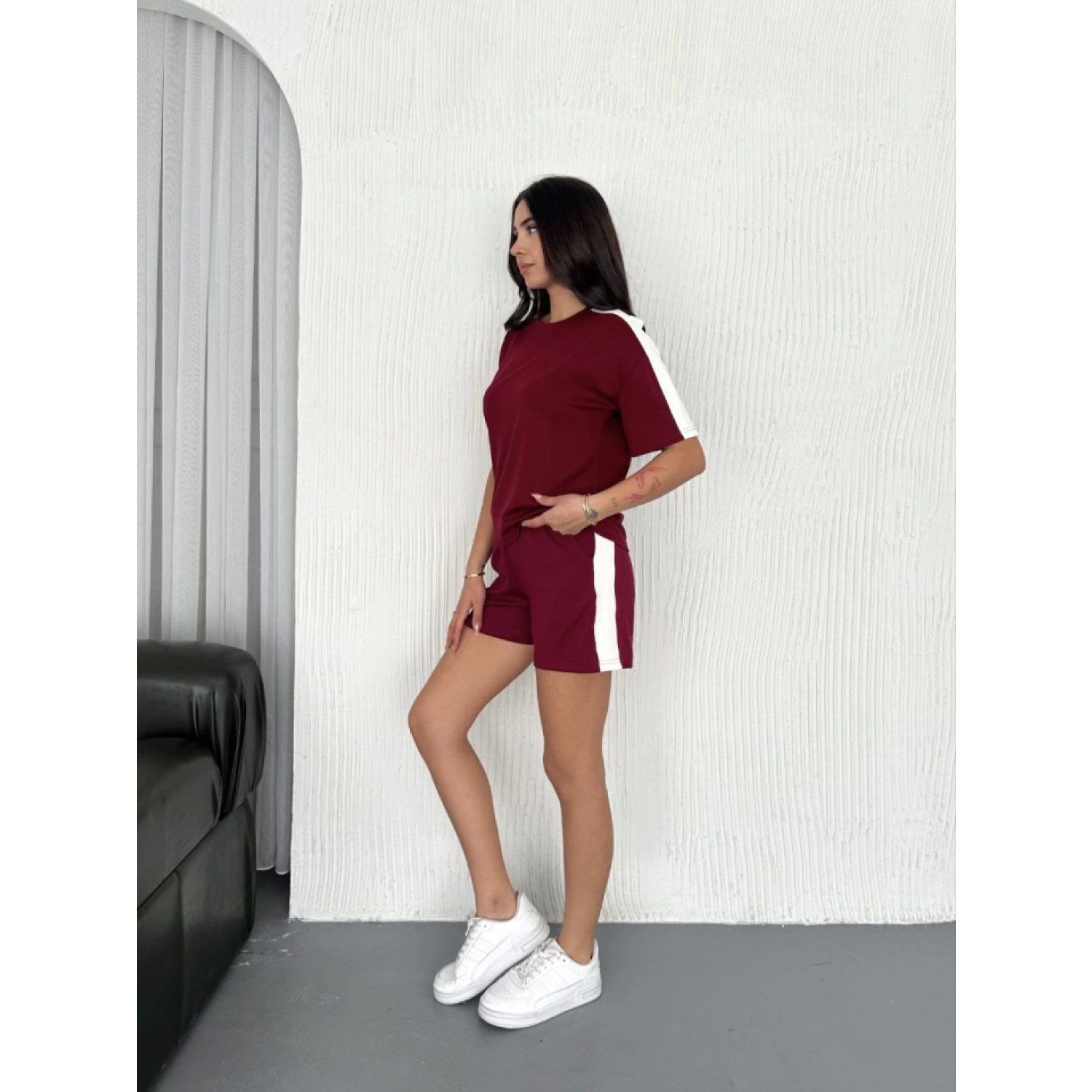 Lucky Life Kadın  Yumuşak Dokulu Kumaş Parçalı Bisiklet Yaka T-sh