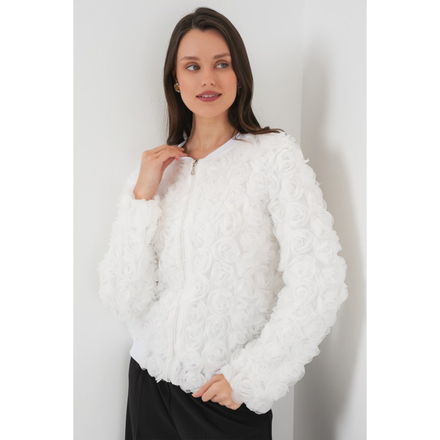 Lucky Life Kadın Güllü Ceket - Beyaz