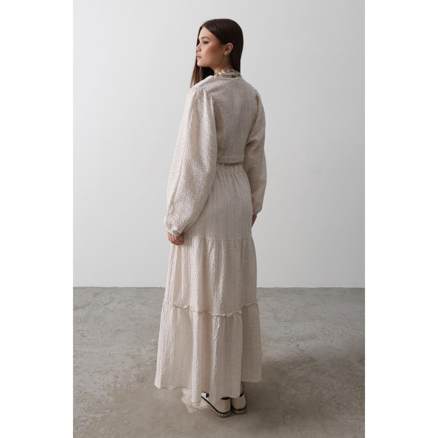 Lucky Life Kadın Balon Kollu Etekli Kaş Takım - Natür