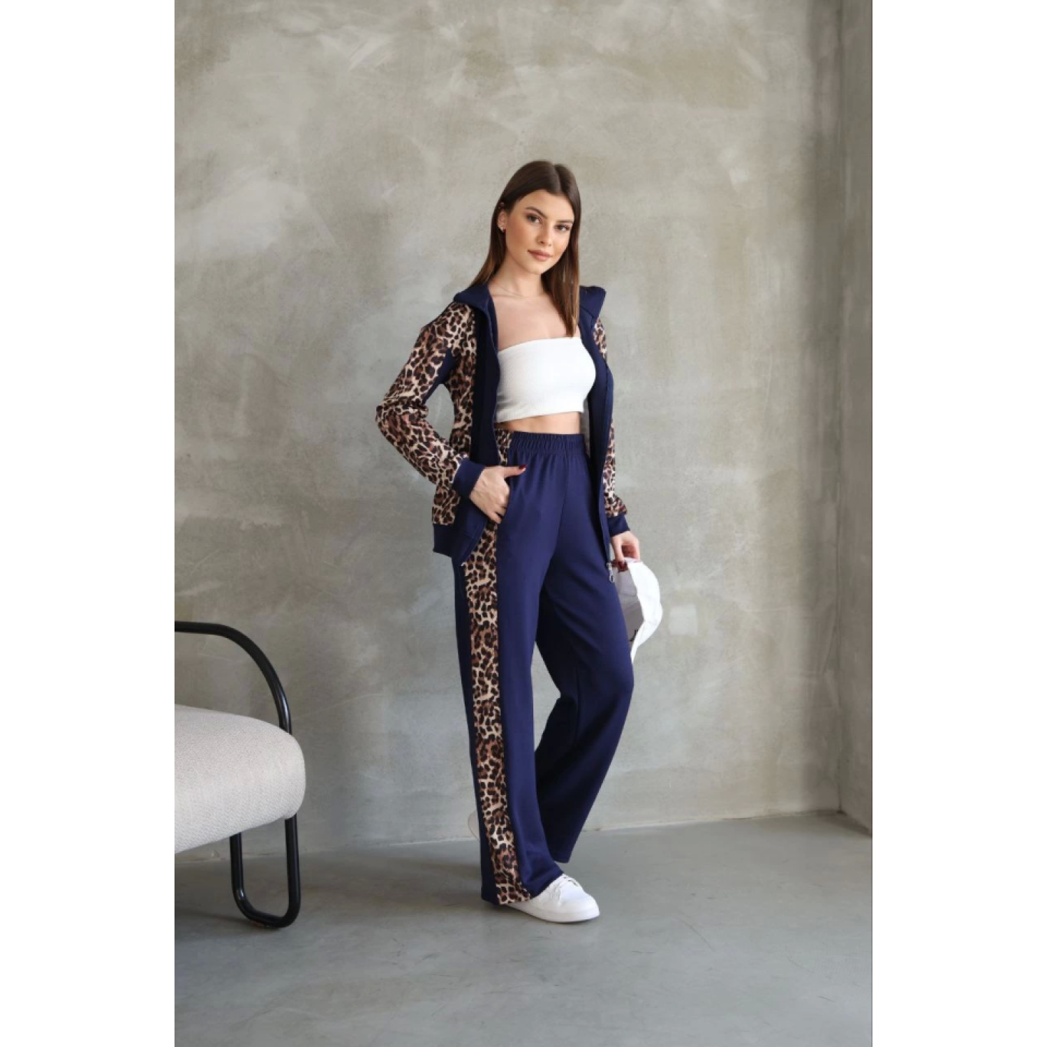 Lucky Life Kadın Modal Yumuşak Dokulu Kumaş Kapüşonlu Leopar Dese