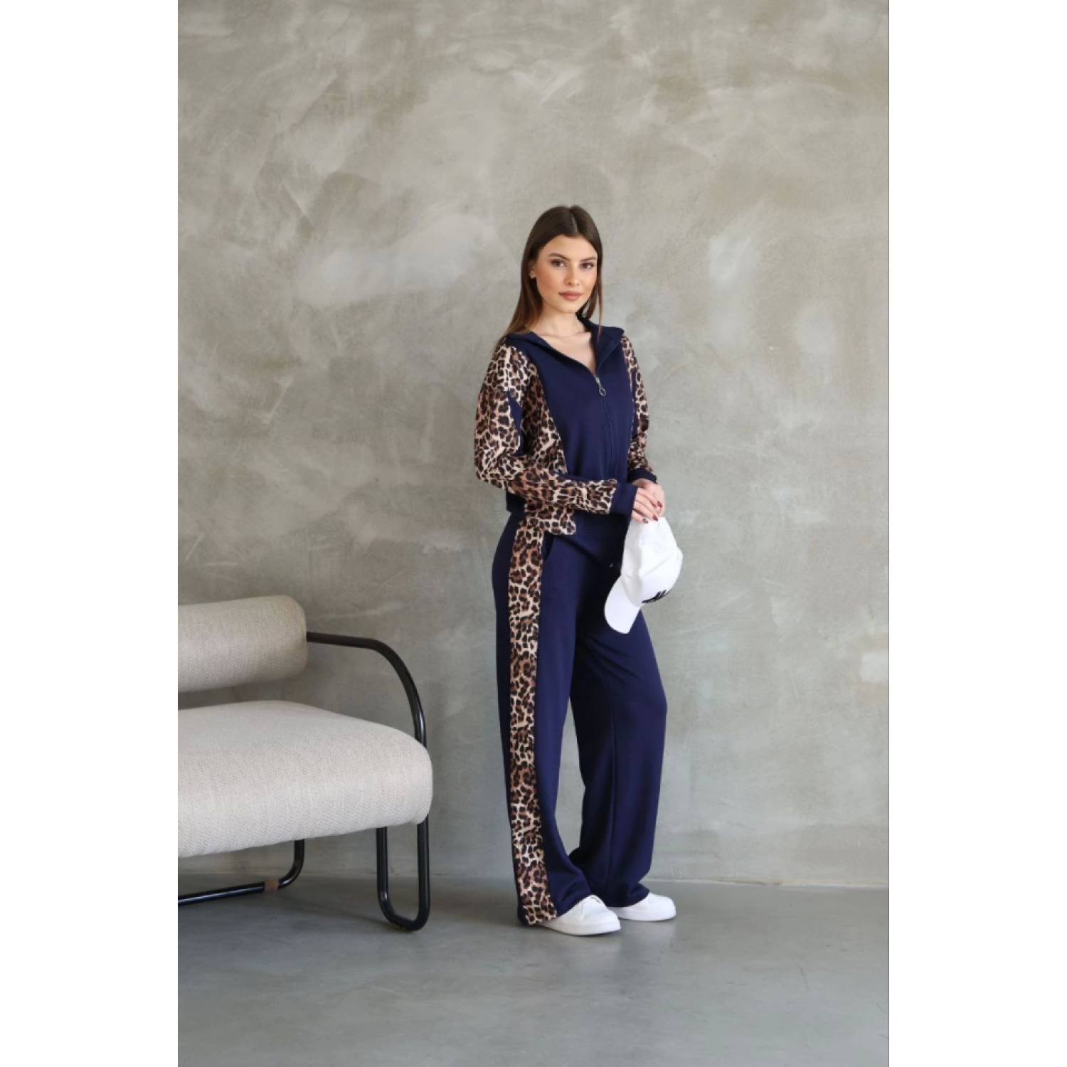 Lucky Life Kadın Modal Yumuşak Dokulu Kumaş Kapüşonlu Leopar Dese