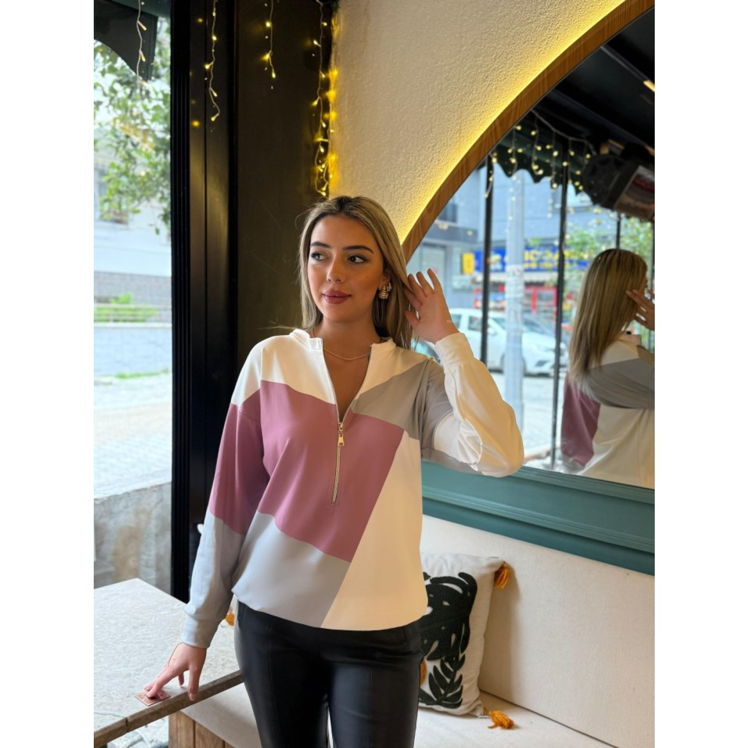 Lucky Life Kadın Uzun Kollu önden Fermuar Detaylı Desenli şardonl