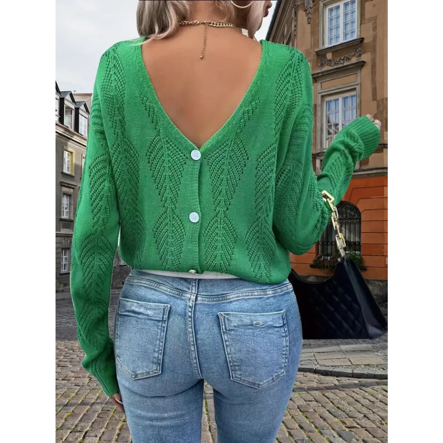 Lucky Life Kadın Uzun Kollu V Yakalı Arkası Düğmeli Triko Bluz Lucky Life Kadın Uzun Kollu V Yakalı Arkası Düğmeli Triko Bluz