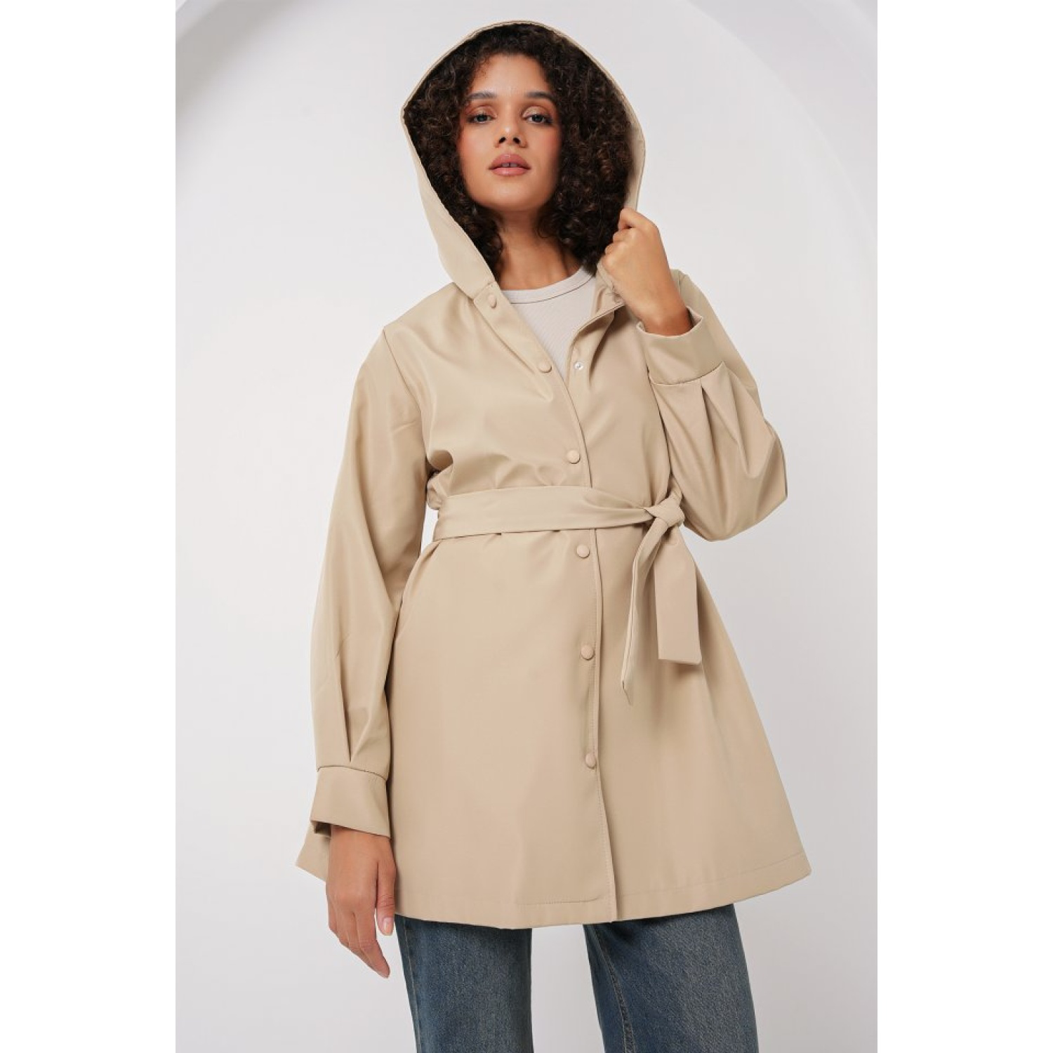 Lucky Life Kadın Kapüşonlu Trençkot - Bej