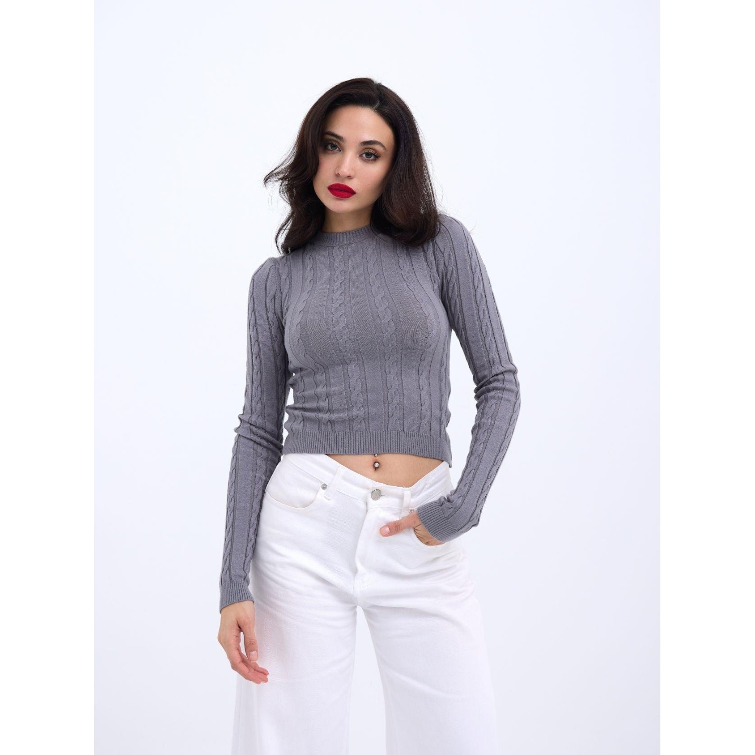 Lucky Life Kadın 491 TRİKO SAÇ ÖRGÜ CROP KAZAK-GRİ Lucky Life Kadın 491 TRİKO SAÇ ÖRGÜ CROP KAZAK-GRİ