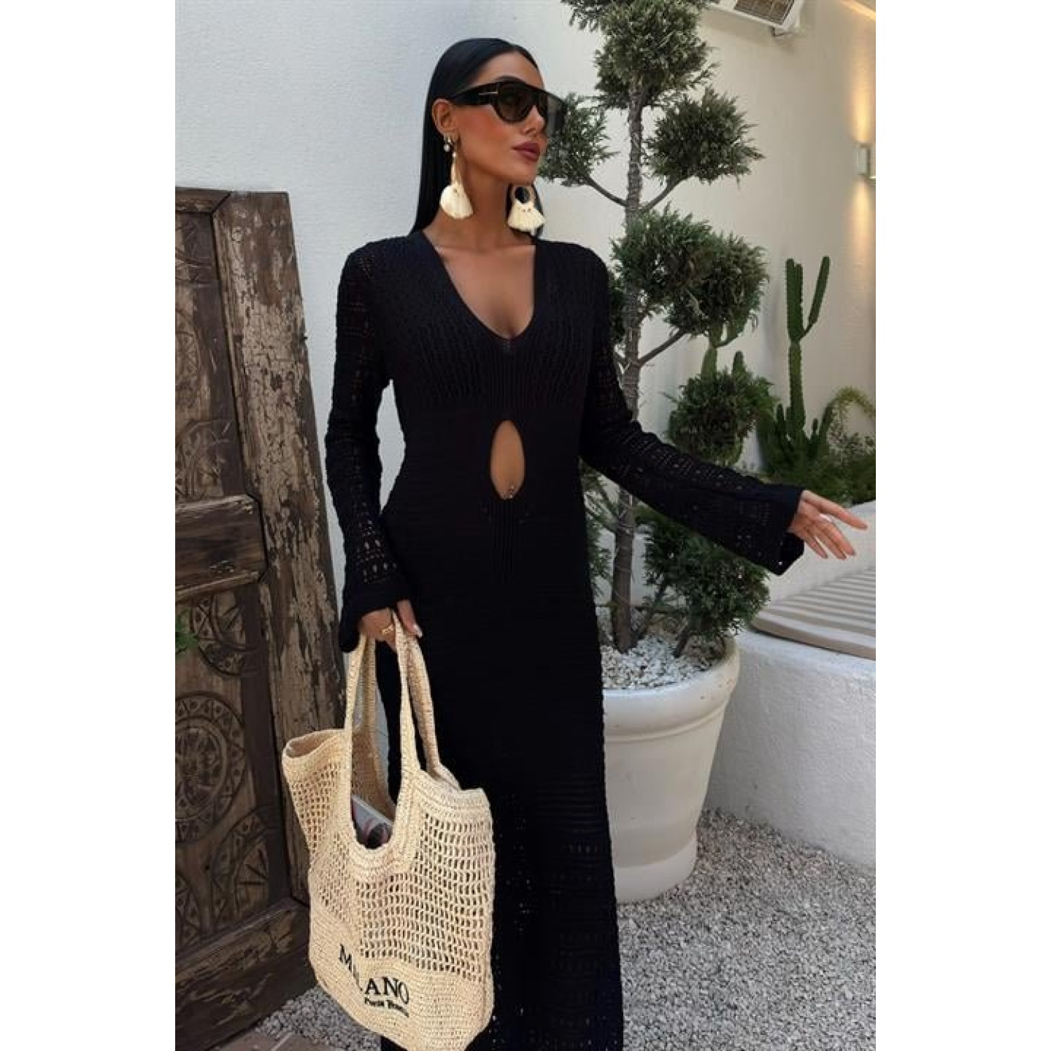 Lucky Life Kadın Göbek Dekolteli Ajurlu Elbise