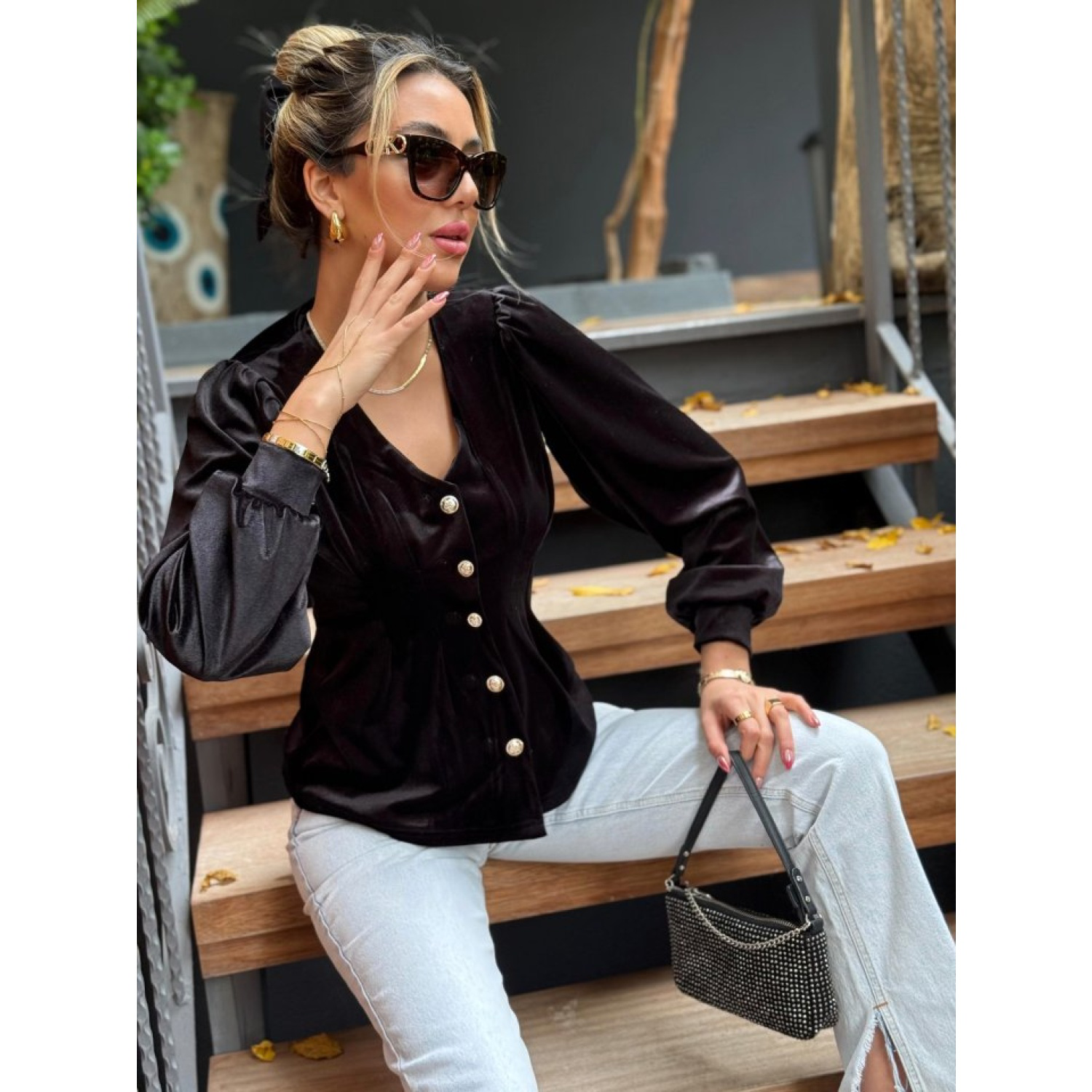 Lucky Life Kadın Uzun Kollu V Yakalı önden Düğmeli Kısa Kadife Bl Lucky Life Kadın Uzun Kollu V Yakalı önden Düğmeli Kısa Kadife Bl