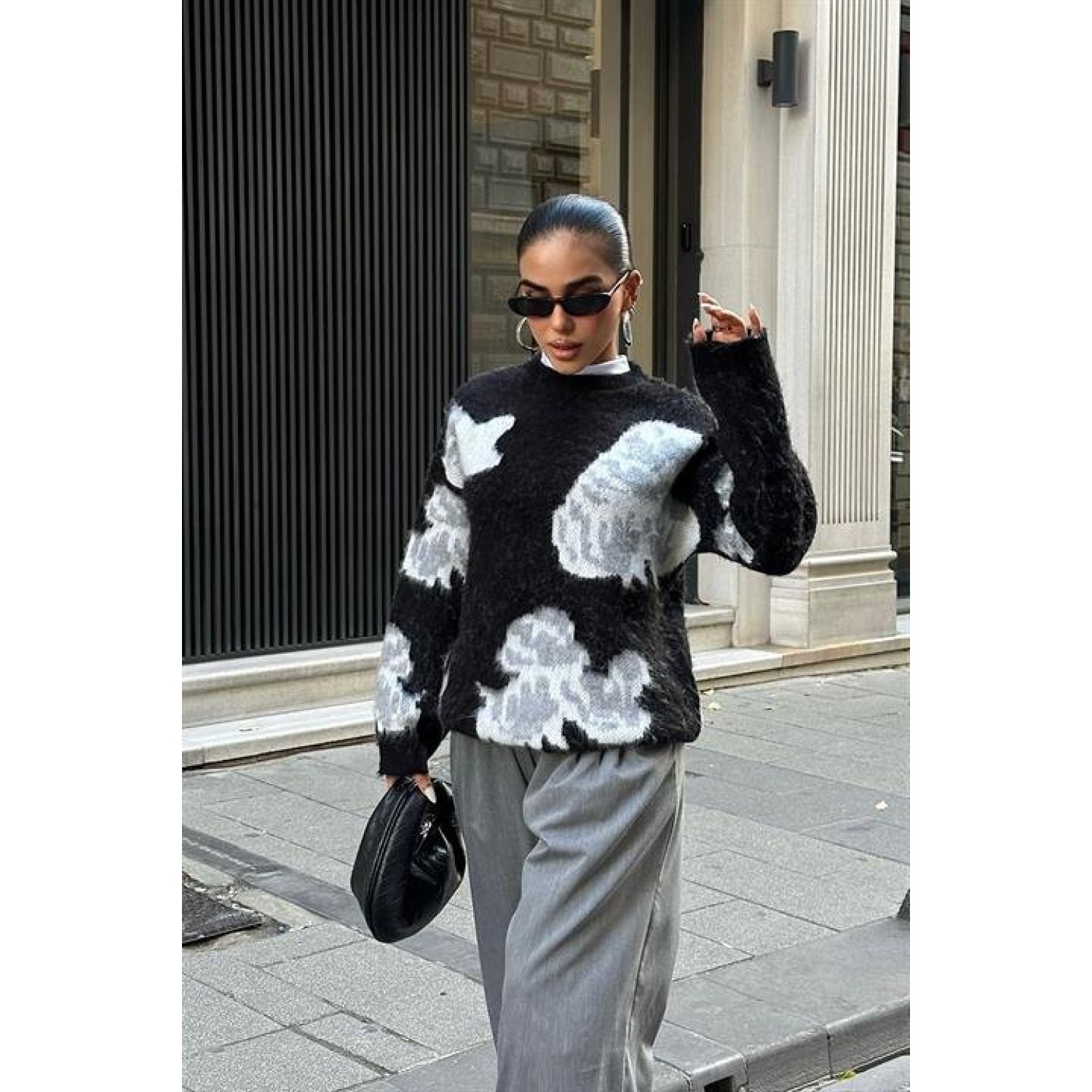 Lucky Life Kadın Desenli Şardonlu Kazak