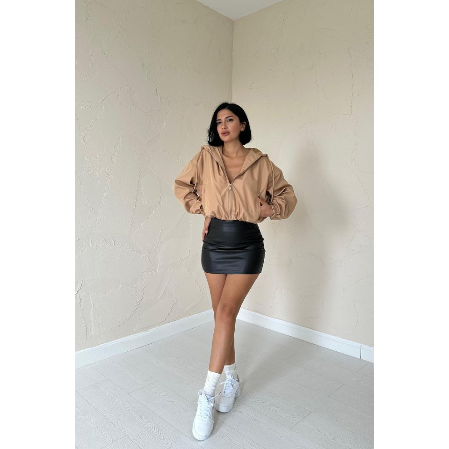 Lucky Life Kadın Vizon Kısa Fermuarlı Bomber Ceket