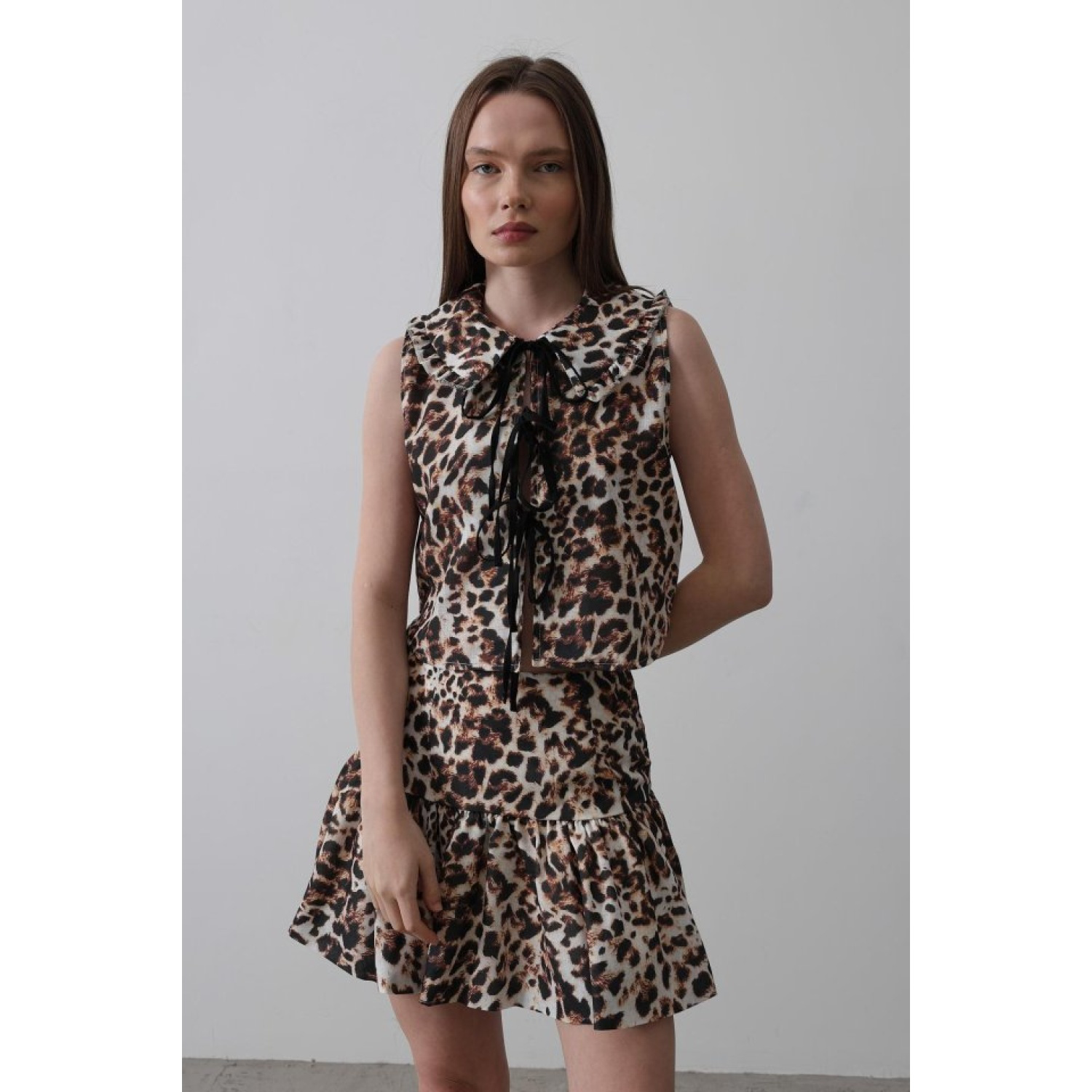 Lucky Life Kadın Fiyonk Detaylı Bluz - Leopar