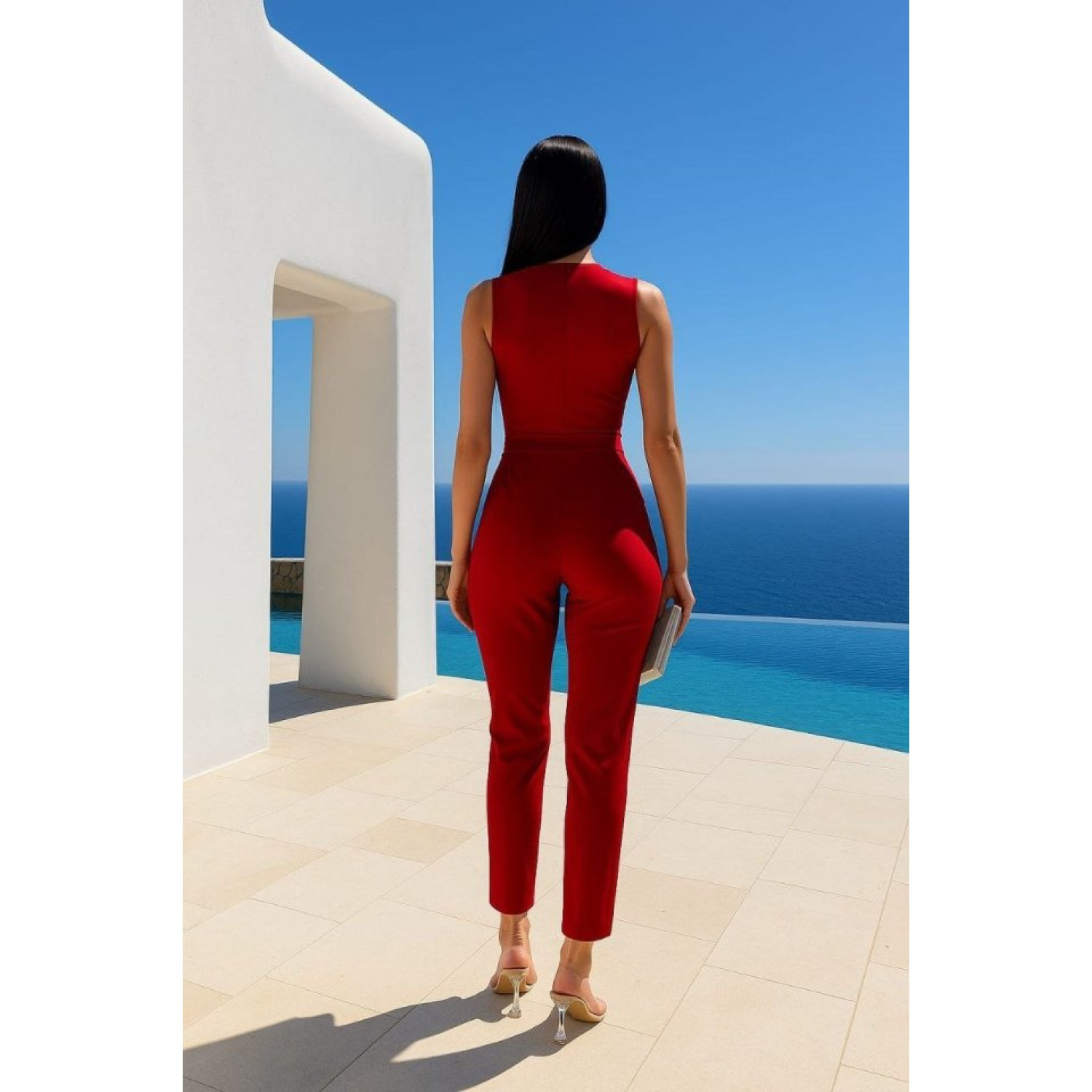 Lucky Life Kadın Kruvaze Yaka Dantel Güpür Ve Kuşak Detay Tulum