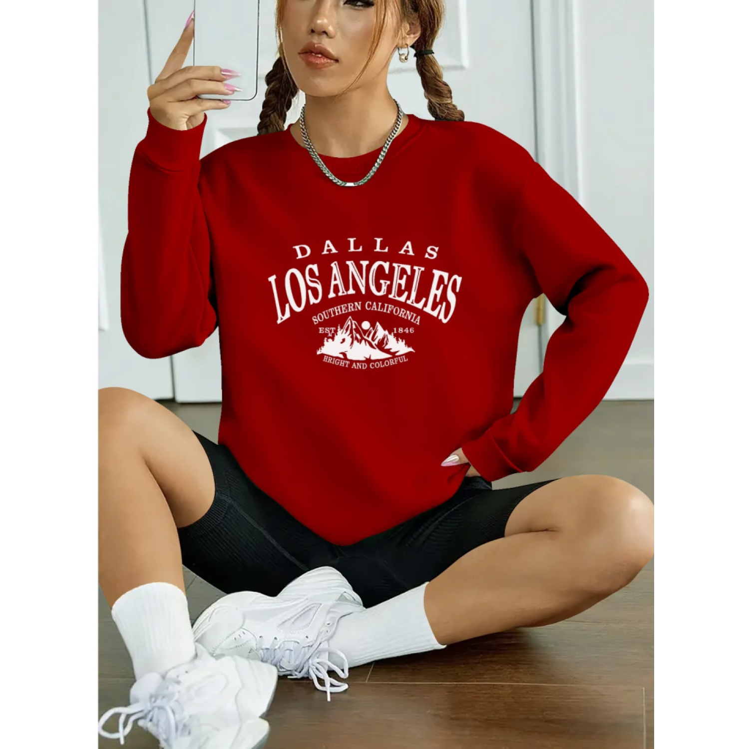 Lucky Life Kadın Uzun Kollu Bisiklet Yaka Viskon Iki Iplik Bluz