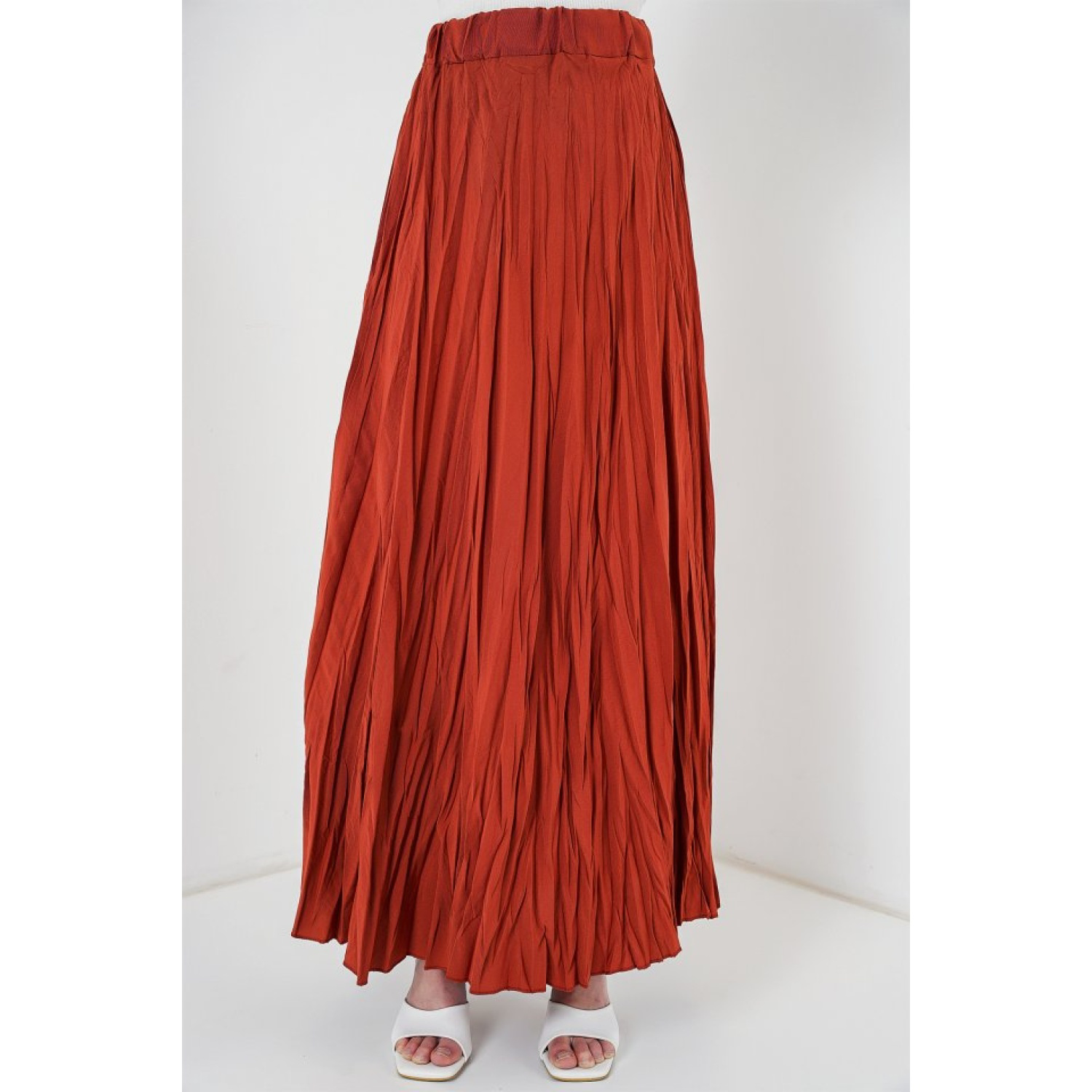 Lucky Life Kadın Uzun Kırışık Etek - Kiremit Lucky Life Kadın Uzun Kırışık Etek - Kiremit