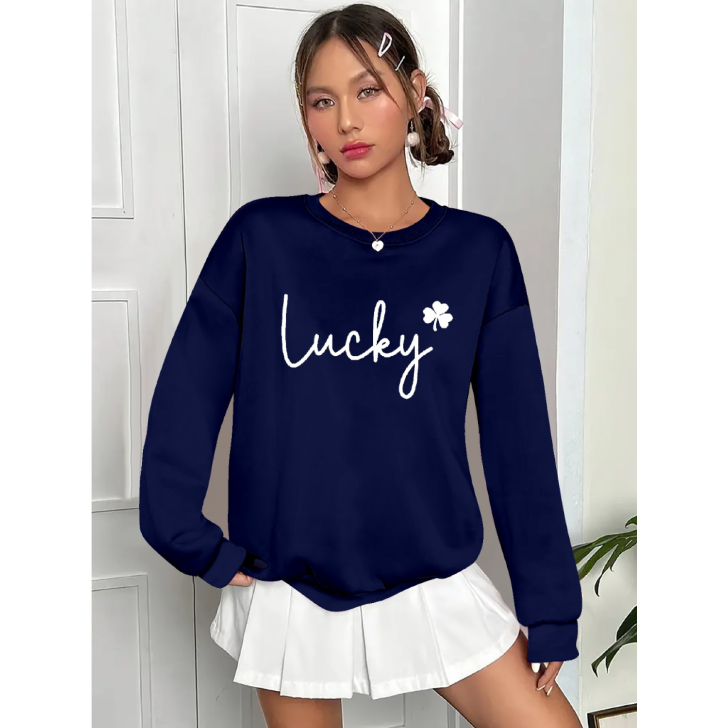 Lucky Life Kadın Uzun Kollu Bisiklet Yaka Viskon Iki Iplik Bluz