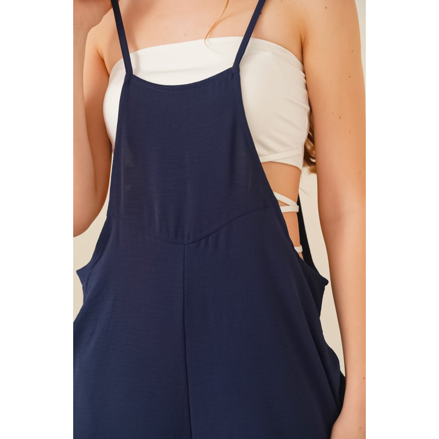 Lucky Life Kadın Askılı Bahçivan Tulum - Lacivert Lucky Life Kadın Askılı Bahçivan Tulum - Lacivert