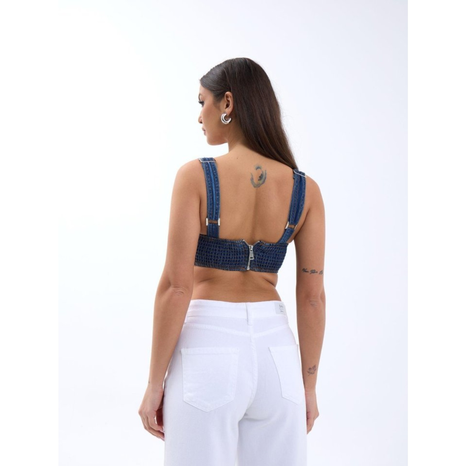 Lucky Life Kadın KOT CROP-MAVİ