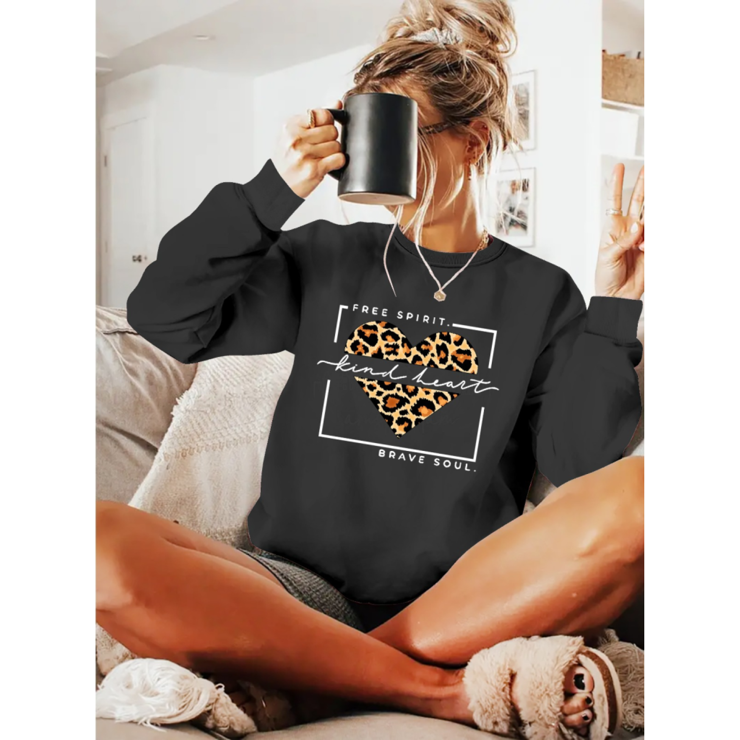 Lucky Life Kadın Uzun Kollu Bisiklet Yaka Desenli Viskon Iki Ipli