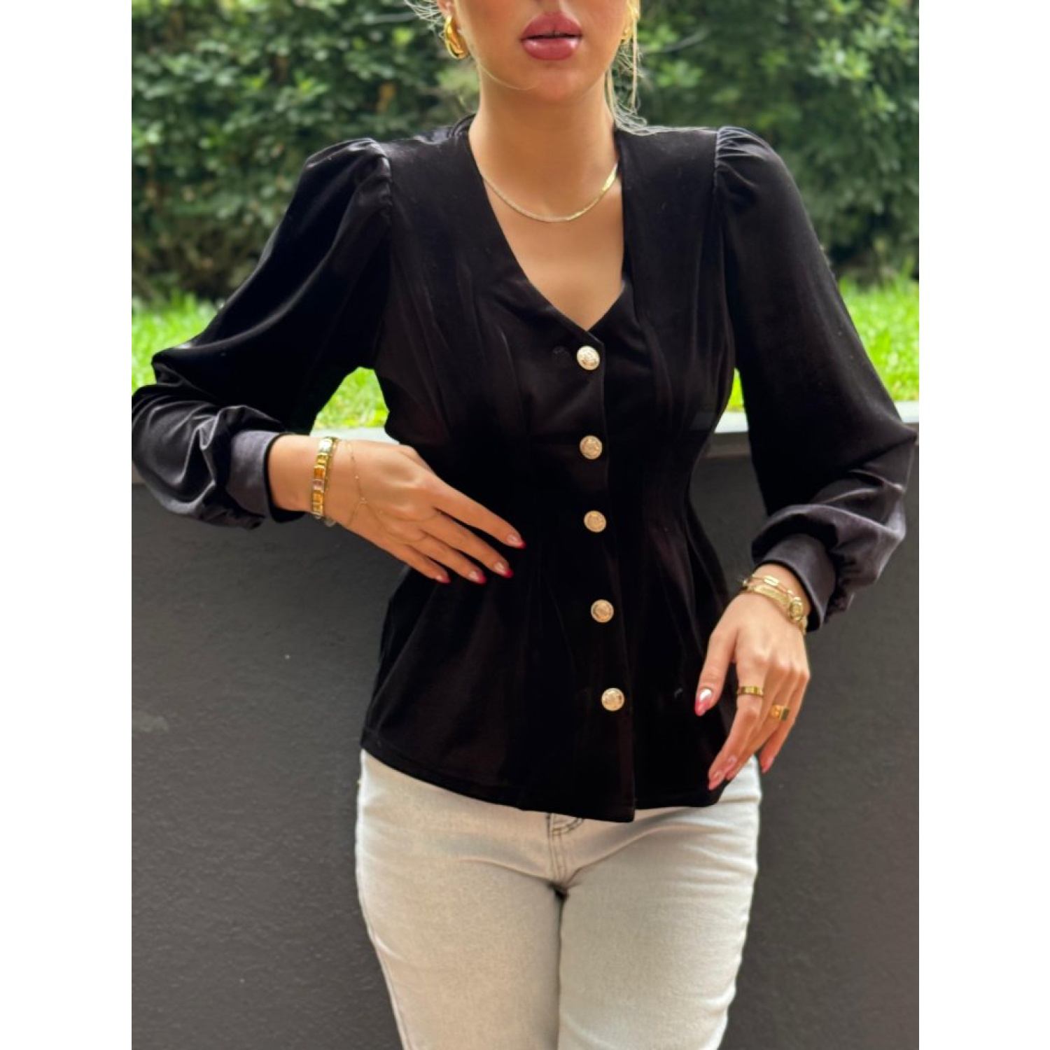 Lucky Life Kadın Uzun Kollu V Yakalı önden Düğmeli Kısa Kadife Bl Lucky Life Kadın Uzun Kollu V Yakalı önden Düğmeli Kısa Kadife Bl