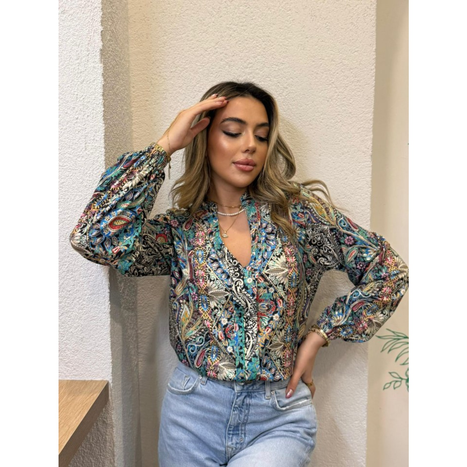 Lucky Life Kadın Uzun Kollu Hakim V Yakalı Salaş Süprem Bluz