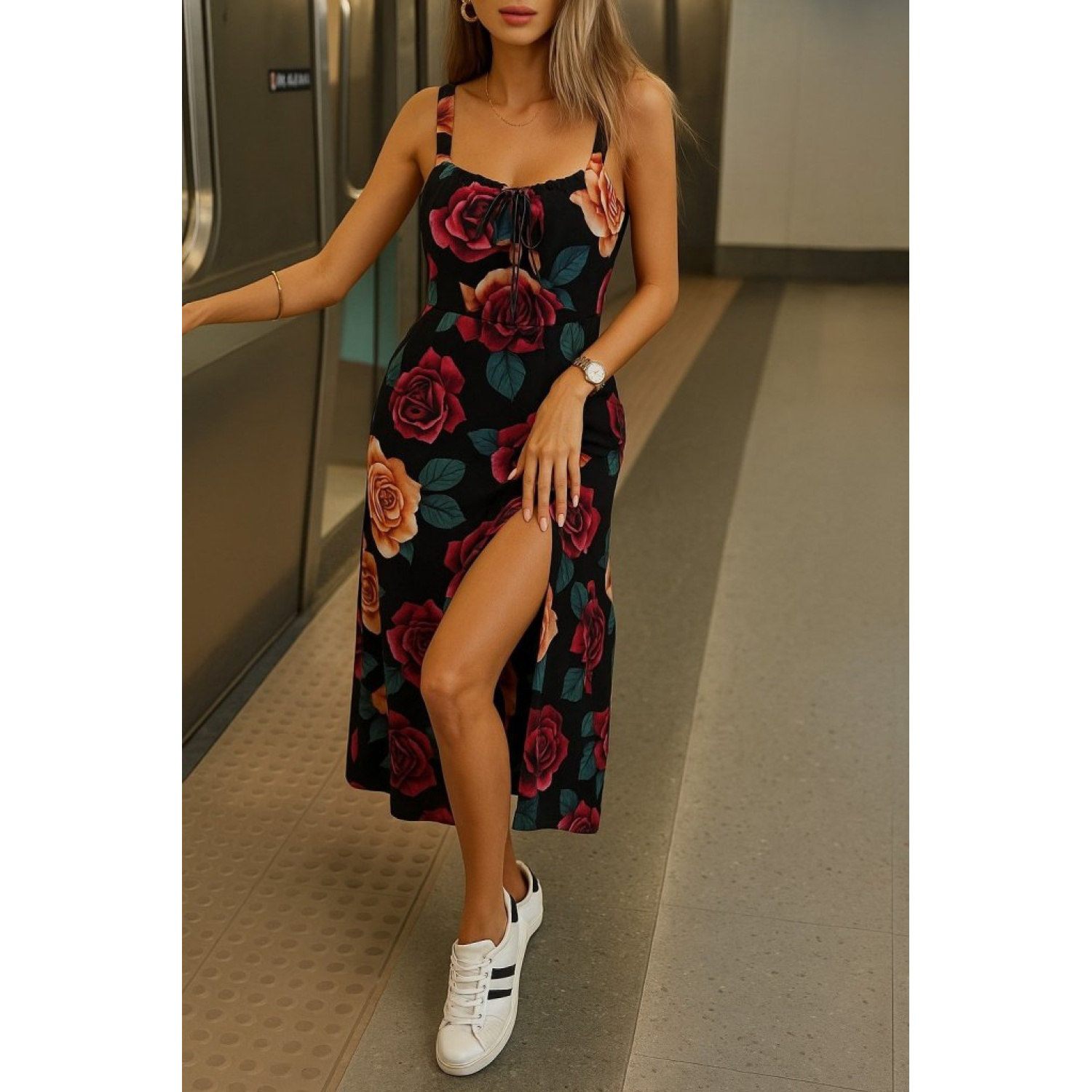 Lucky Life Kadın Askılı Geniş V Yakalı Sırttan Bağlamalı Yırtmaçl