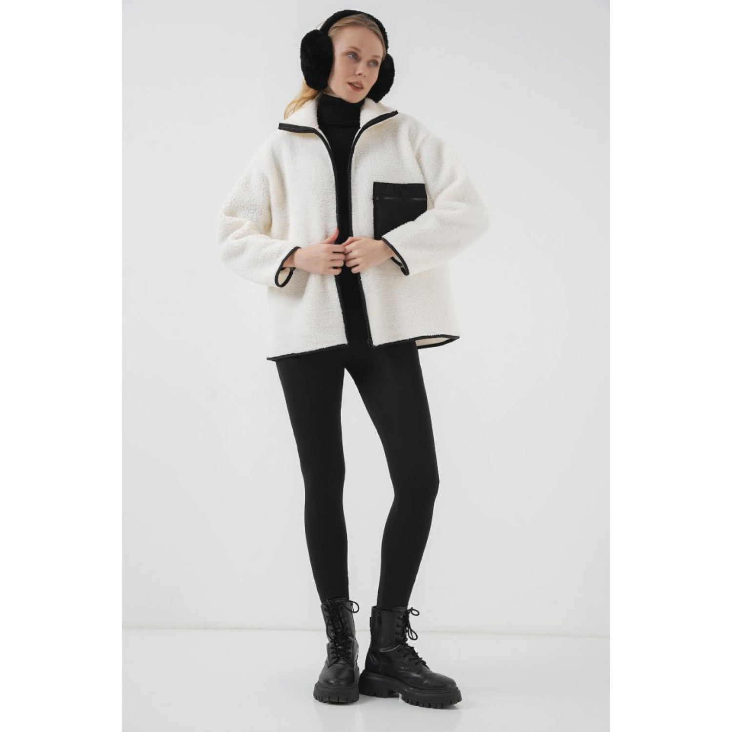 Lucky Life Kadın Fermuarlı Oversize Peluş Ceket Mont - D. Siyah Lucky Life Kadın Fermuarlı Oversize Peluş Ceket Mont - D. Siyah
