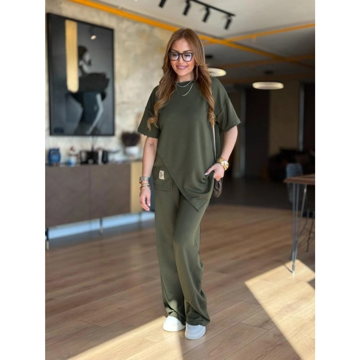 Lucky Life Kadın Kısa Kollu Bisiklet Yaka Asimetrik Viskon Iki Ip