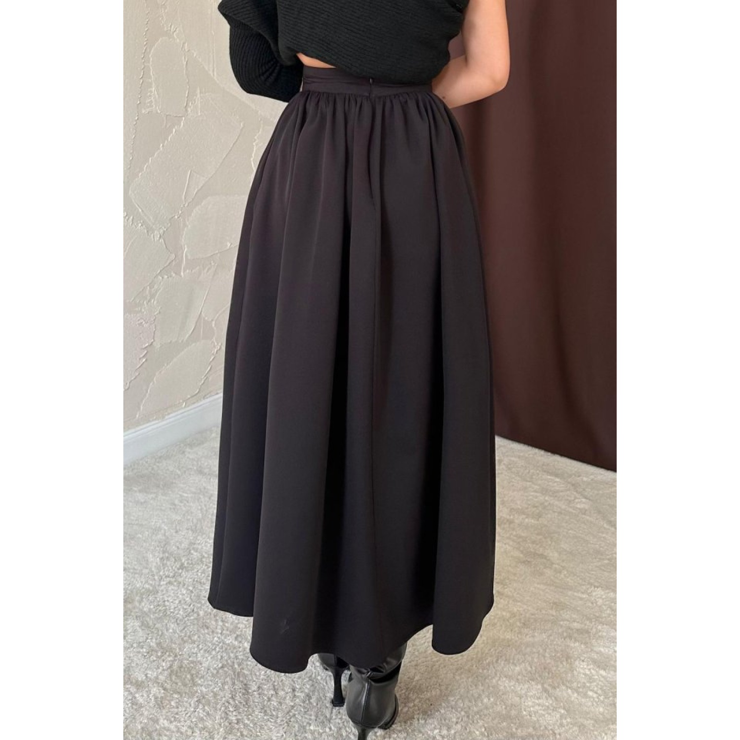 Lucky Life Kadın Siyah Beli Büzgülü Etek