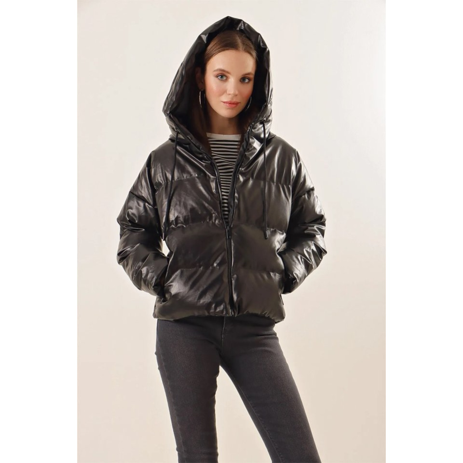 Lucky Life Kadın Oversize Deri Mont - Siyah
