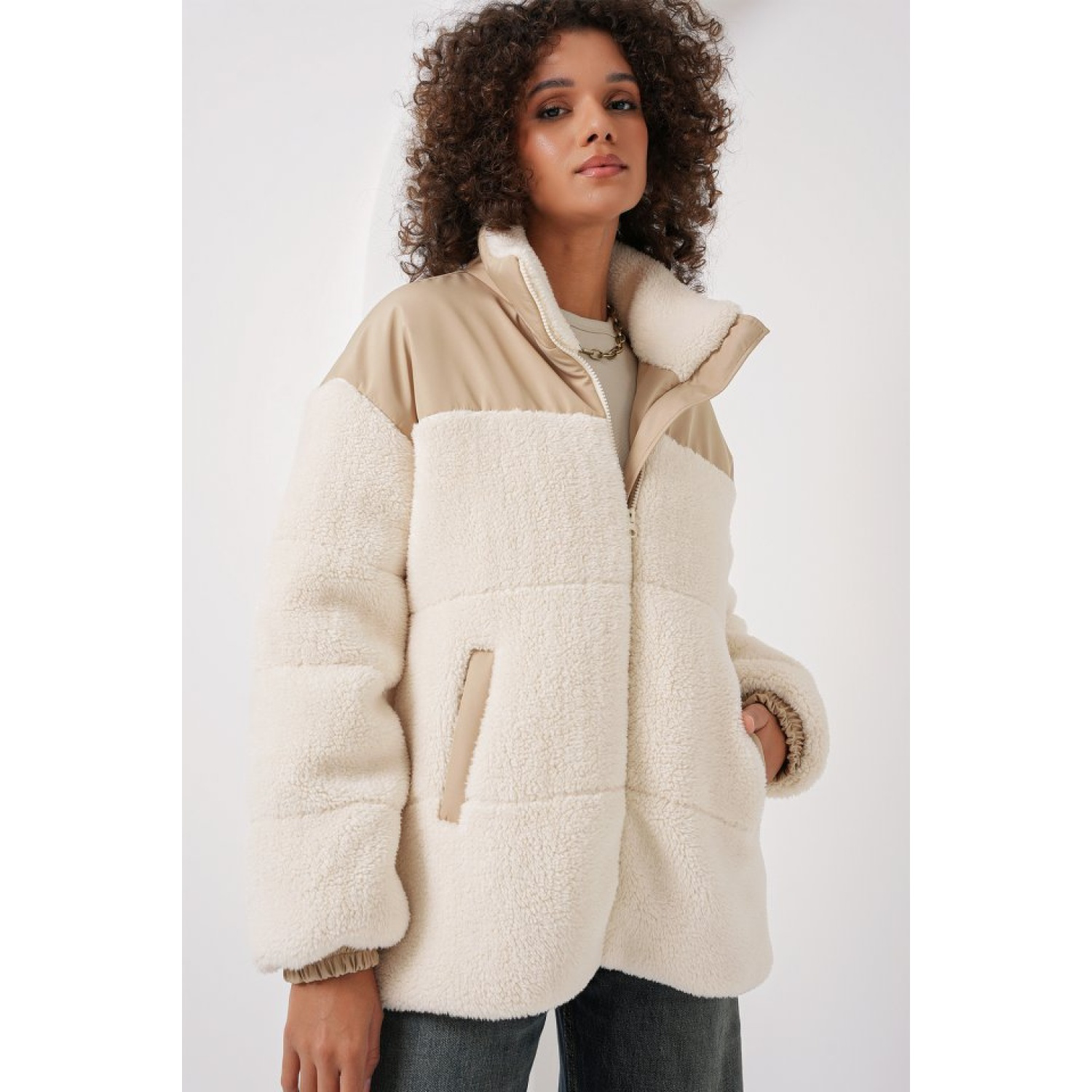 Lucky Life Kadın Şişme Peluş Mont - Ekru