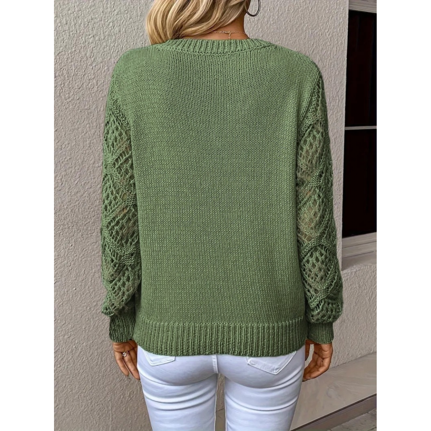 Lucky Life Kadın Uzun Kollu V Yaka Kol Delikli Baklava Desen Deta