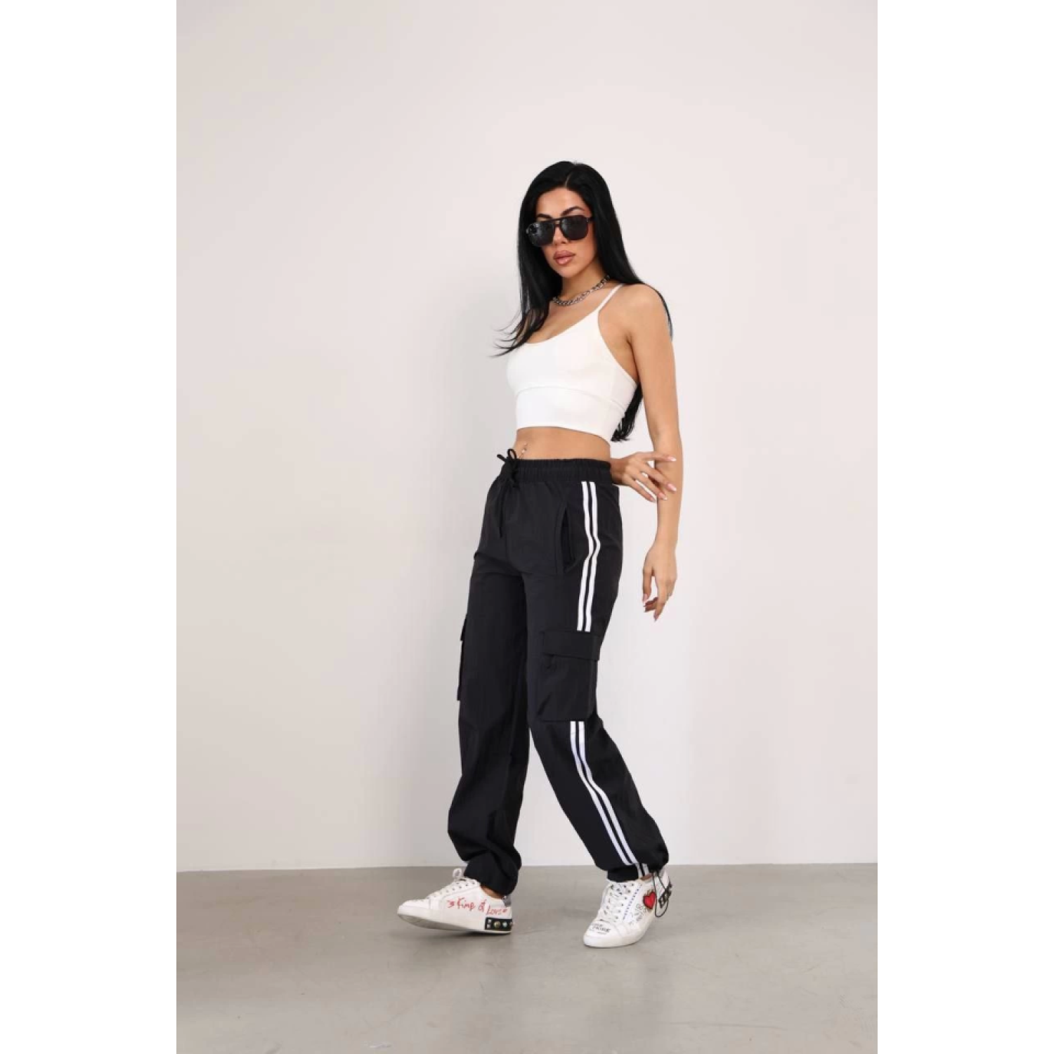 Lucky Life Kadın Paraşut Kumaş Kargo Çeplı Baggy Esofman - Siyah