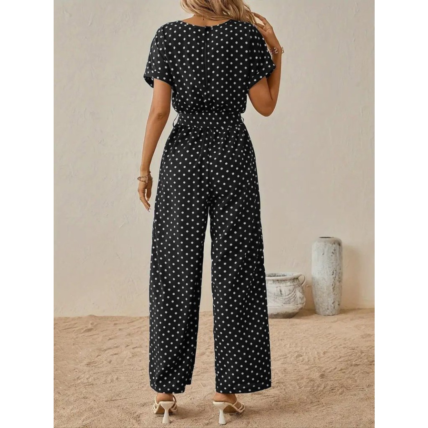 Lucky Life Kadın Kısa Kollu Kayık Yaka Belden Kuşaklı örme Krep T