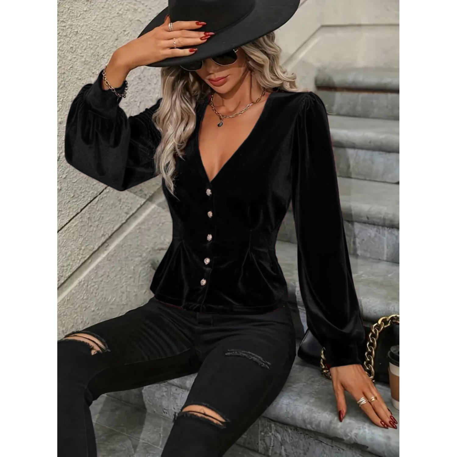 Lucky Life Kadın Uzun Kollu V Yakalı önden Düğmeli Kısa Kadife Bl Lucky Life Kadın Uzun Kollu V Yakalı önden Düğmeli Kısa Kadife Bl