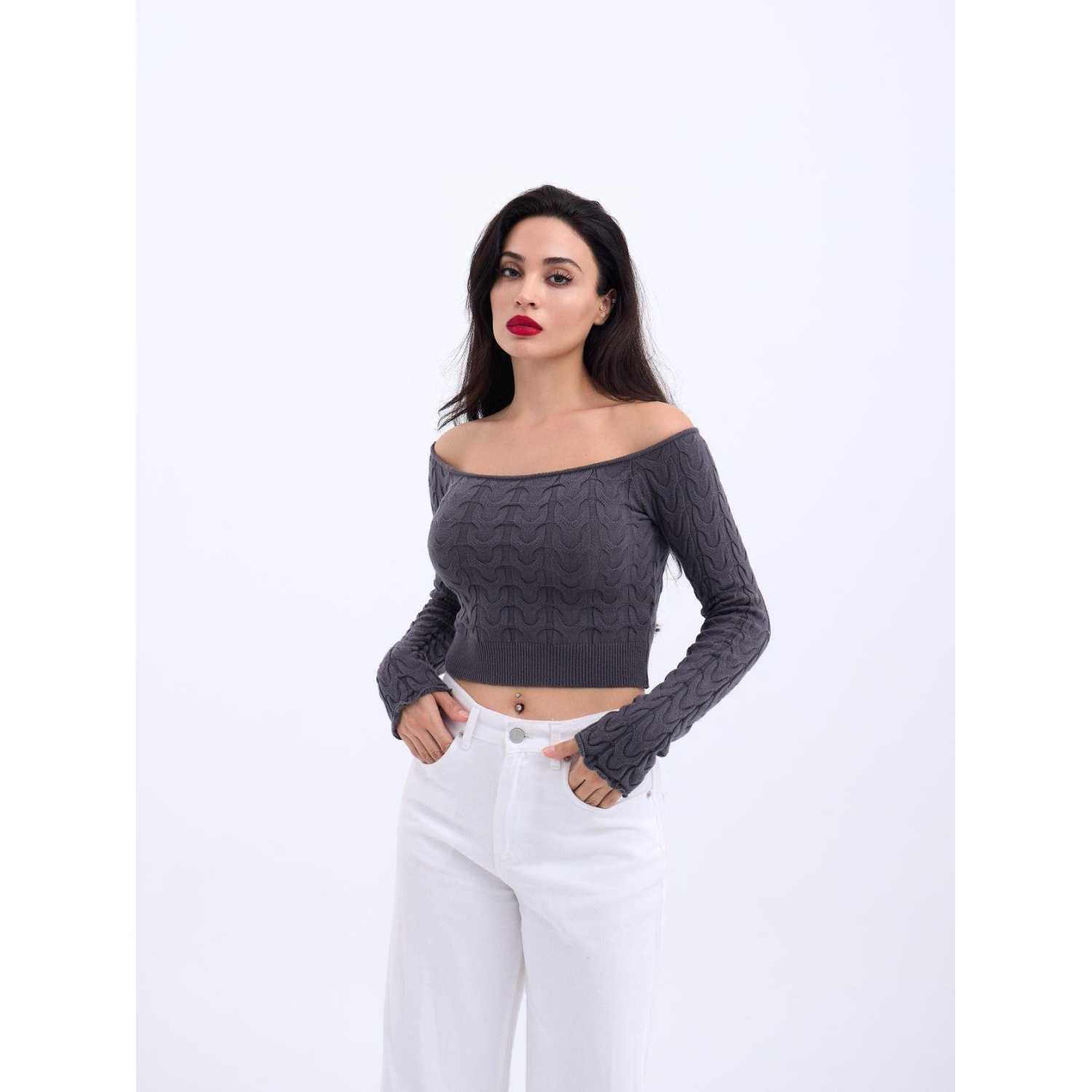 Lucky Life Kadın 241 TRİKO KAYIK YAKA CROP-ANTRASİT Lucky Life Kadın 241 TRİKO KAYIK YAKA CROP-ANTRASİT