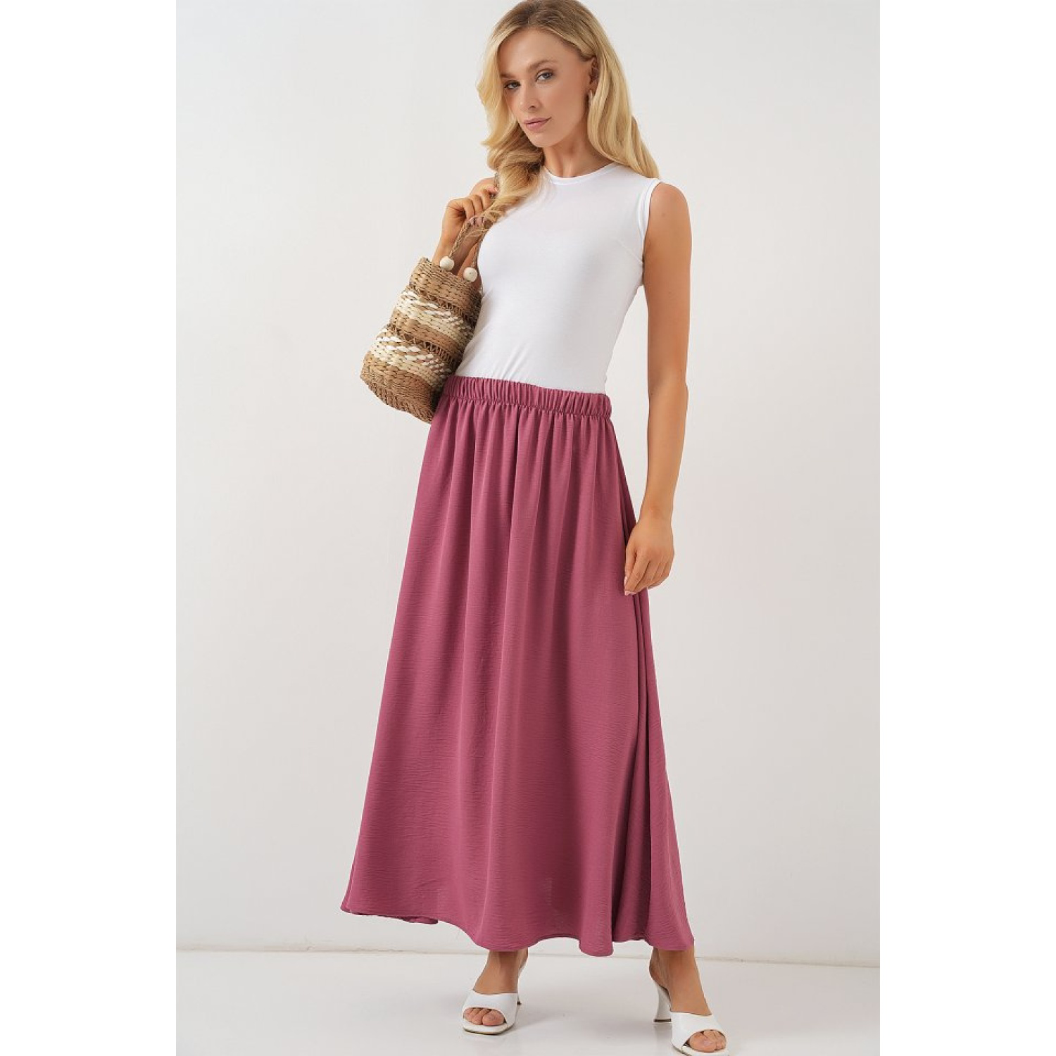 Lucky Life Kadın Uzun Ayrobin Etek  - Gül Kurusu