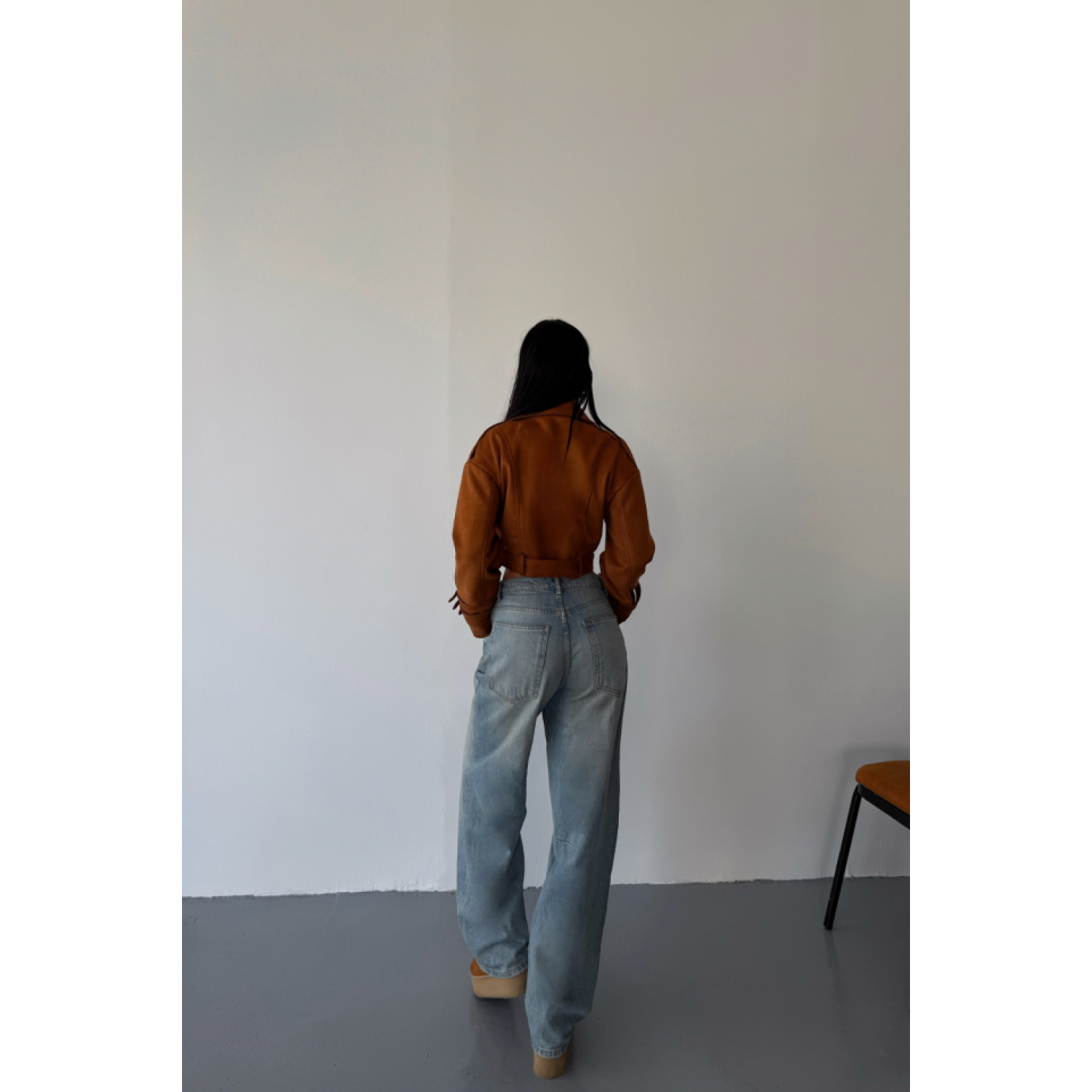 Lucky Life Kadın SÜET CROP CEKET KOL 3 KEMER DETAYLI - Taba