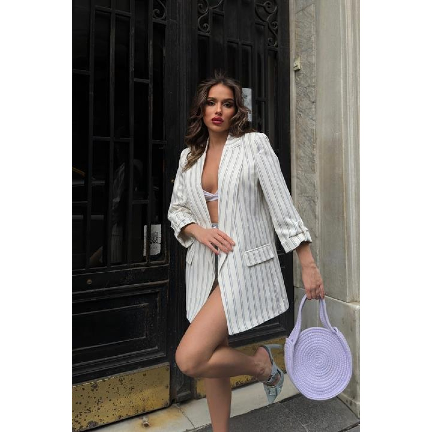 Lucky Life Kadın Çizgili Blazer Ceket