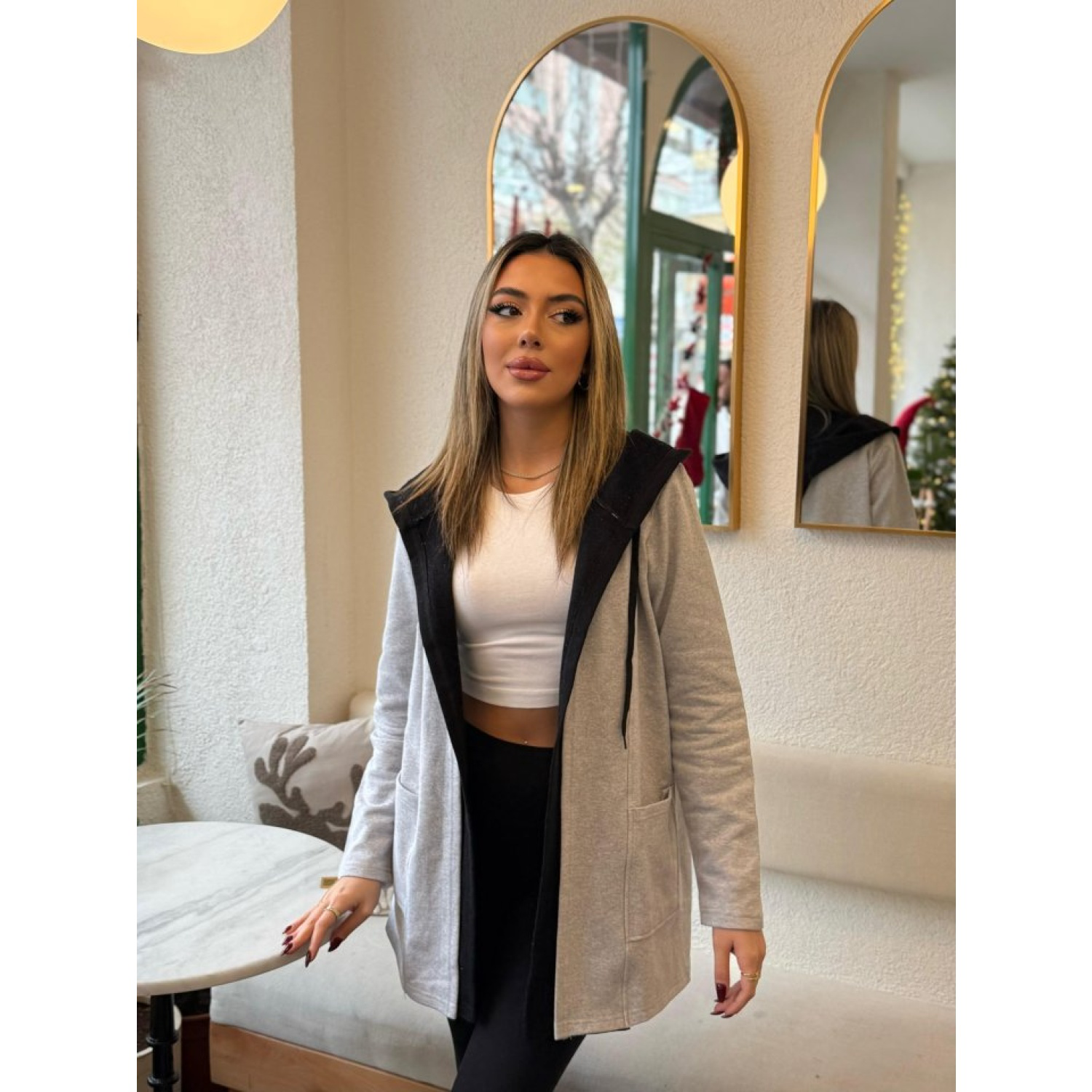 Lucky Life Kadın Uzun Kollu Kapşonlu Bağcıklı Cepli Iki Iplik Cek