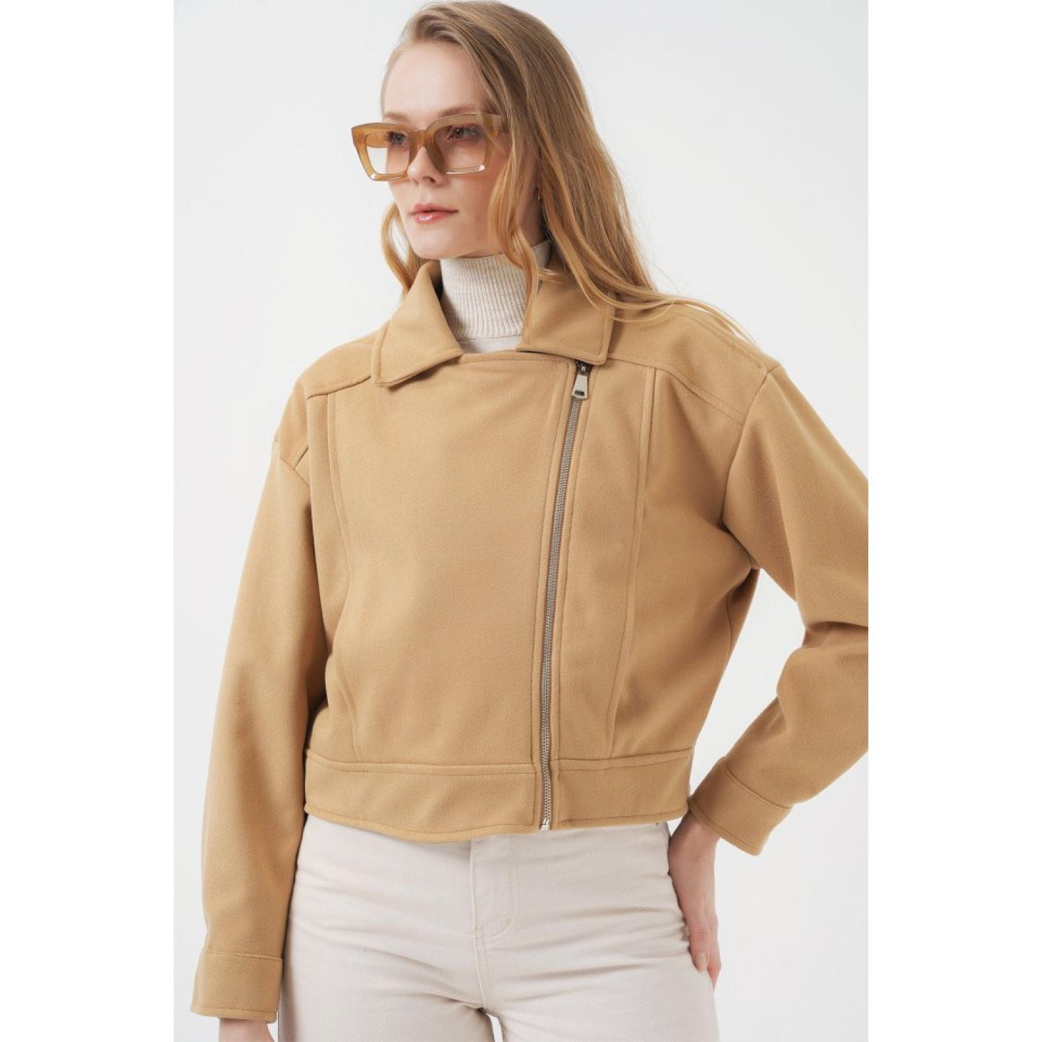 Lucky Life Kadın Kısa Kaşe Ceket - Bisküvi