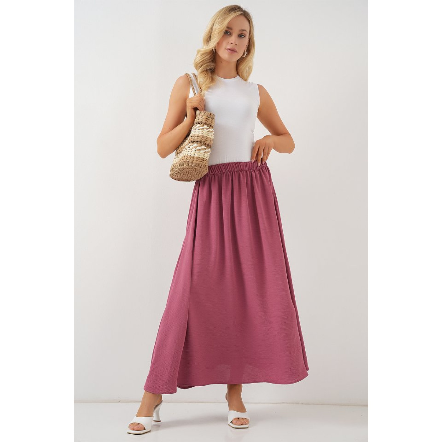 Lucky Life Kadın Uzun Ayrobin Etek  - Gül Kurusu