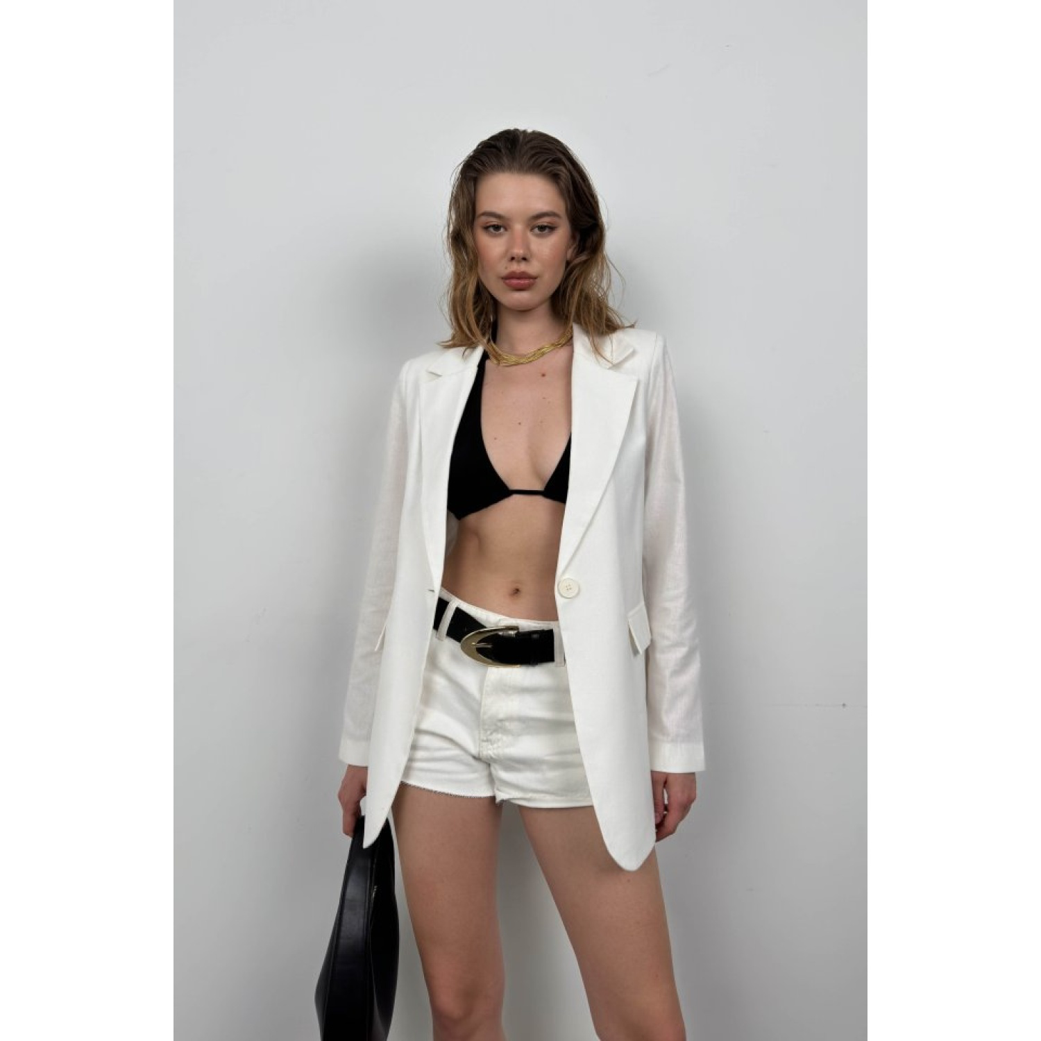 Lucky Life Kadın Tek Düğmeli Keten Blazer Lucky Life Kadın Tek Düğmeli Keten Blazer