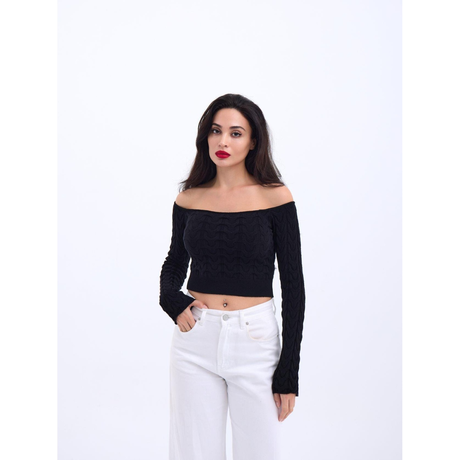 Lucky Life Kadın 241 TRİKO KAYIK YAKA CROP-SİYAH Lucky Life Kadın 241 TRİKO KAYIK YAKA CROP-SİYAH