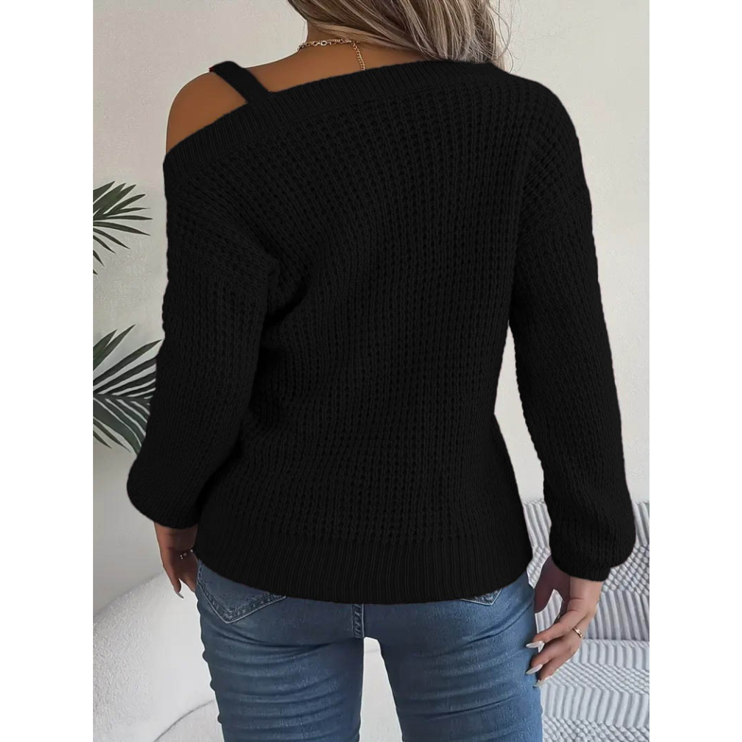 Lucky Life Kadın Uzun Kollu Tek Omuzu Açık Tokalı Triko Bluz Lucky Life Kadın Uzun Kollu Tek Omuzu Açık Tokalı Triko Bluz