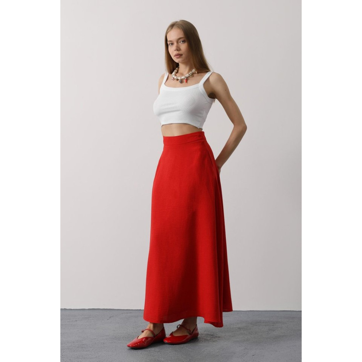 Lucky Life Kadın Keten Etek - Kırmızı