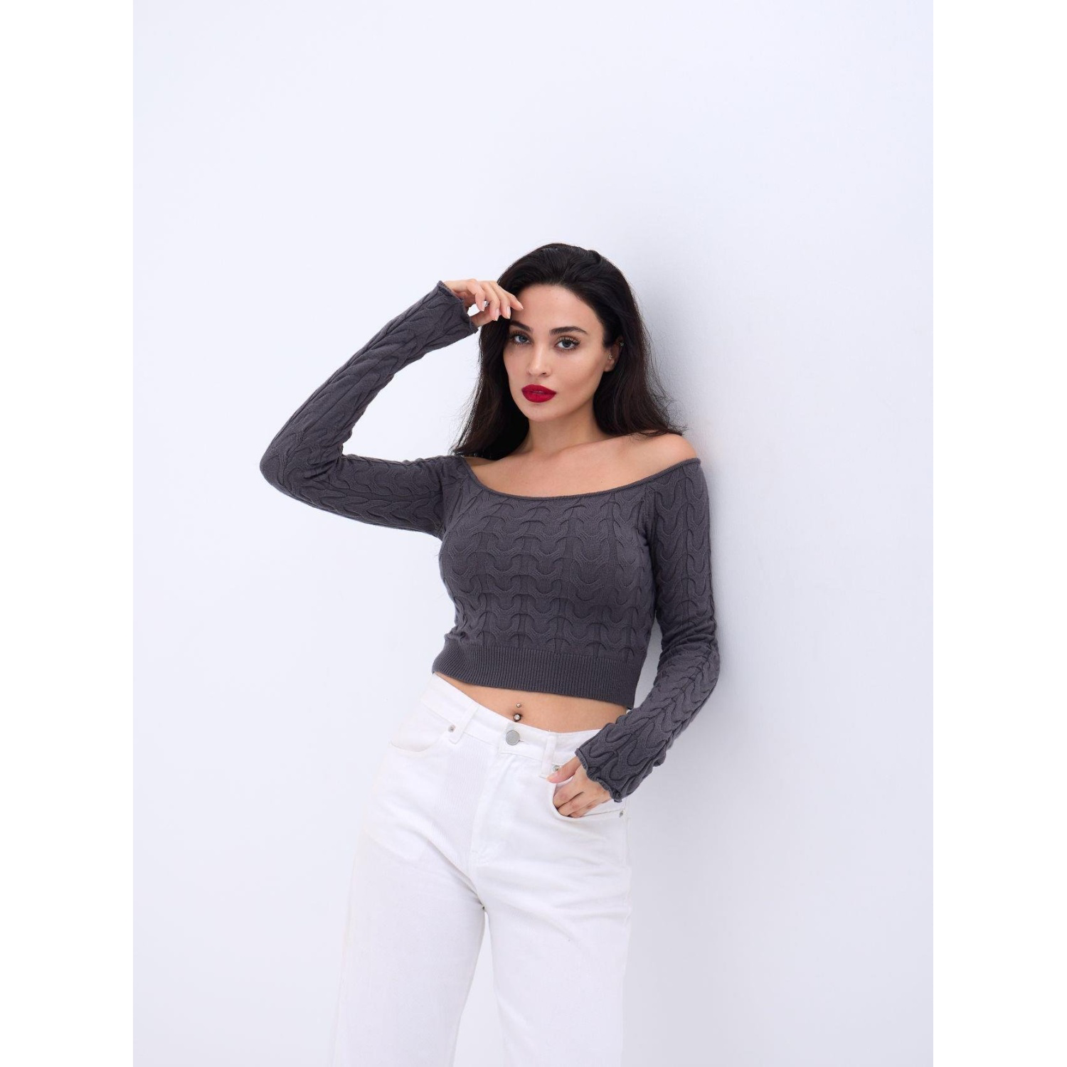 Lucky Life Kadın 241 TRİKO KAYIK YAKA CROP-ANTRASİT Lucky Life Kadın 241 TRİKO KAYIK YAKA CROP-ANTRASİT