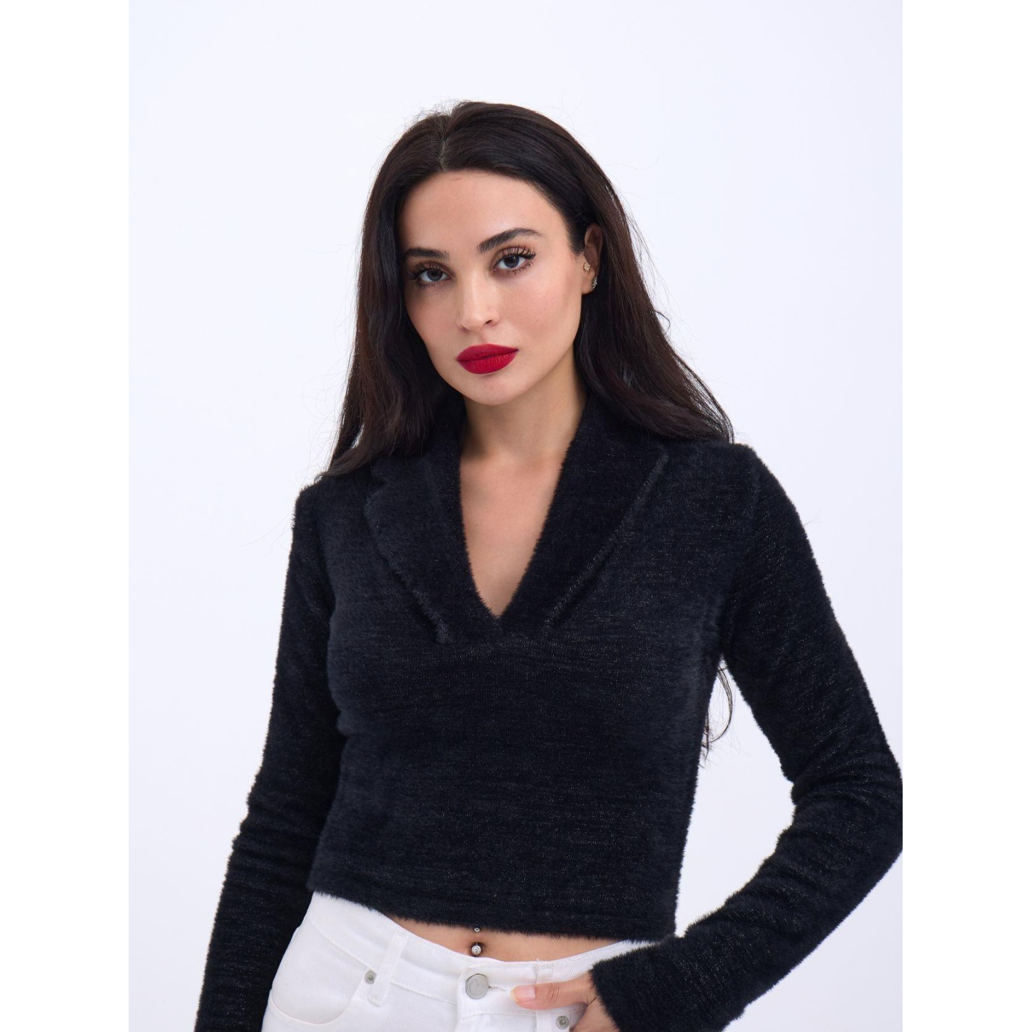 Lucky Life Kadın 531 TRİKO SİMLİ YAKALI CROP-SİYAH Lucky Life Kadın 531 TRİKO SİMLİ YAKALI CROP-SİYAH