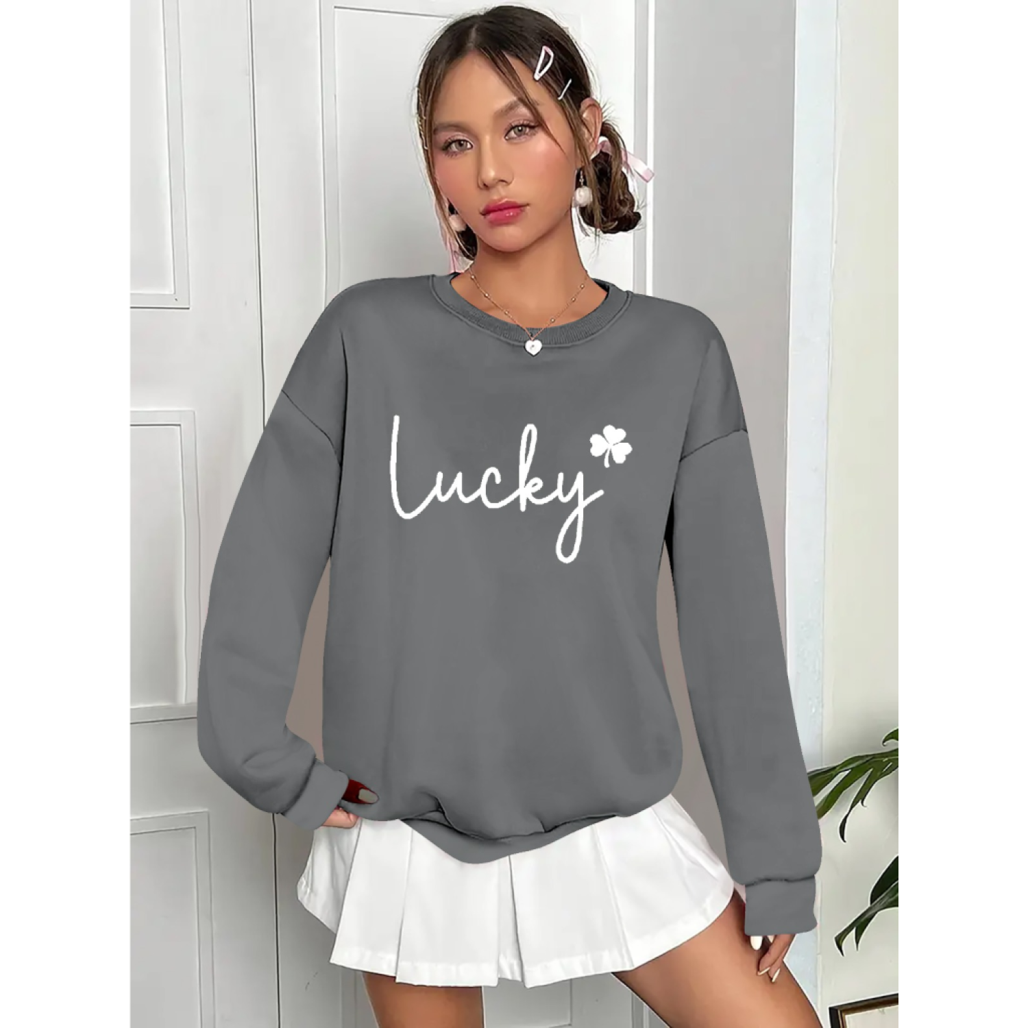 Lucky Life Kadın Uzun Kollu Bisiklet Yaka Viskon Iki Iplik Bluz