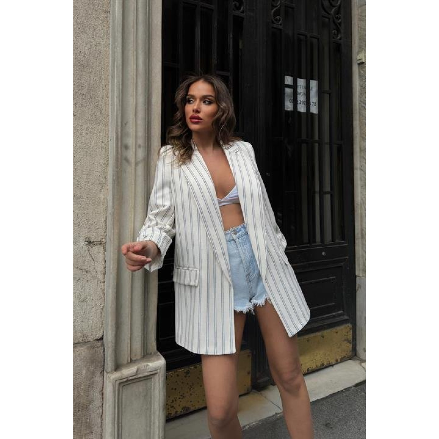 Lucky Life Kadın Çizgili Blazer Ceket