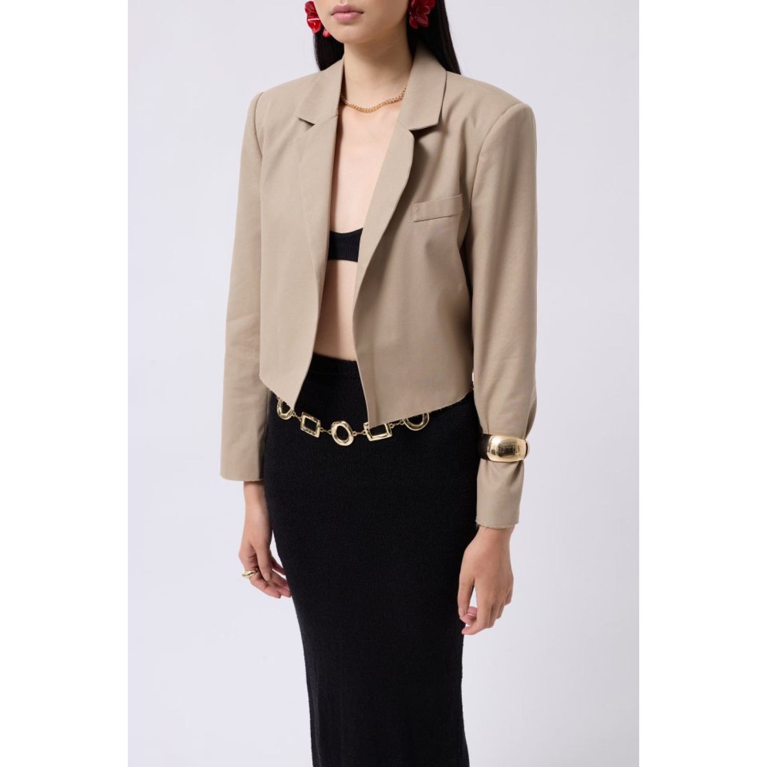 Lucky Life Kadın Crop Keten Blazer Ceket