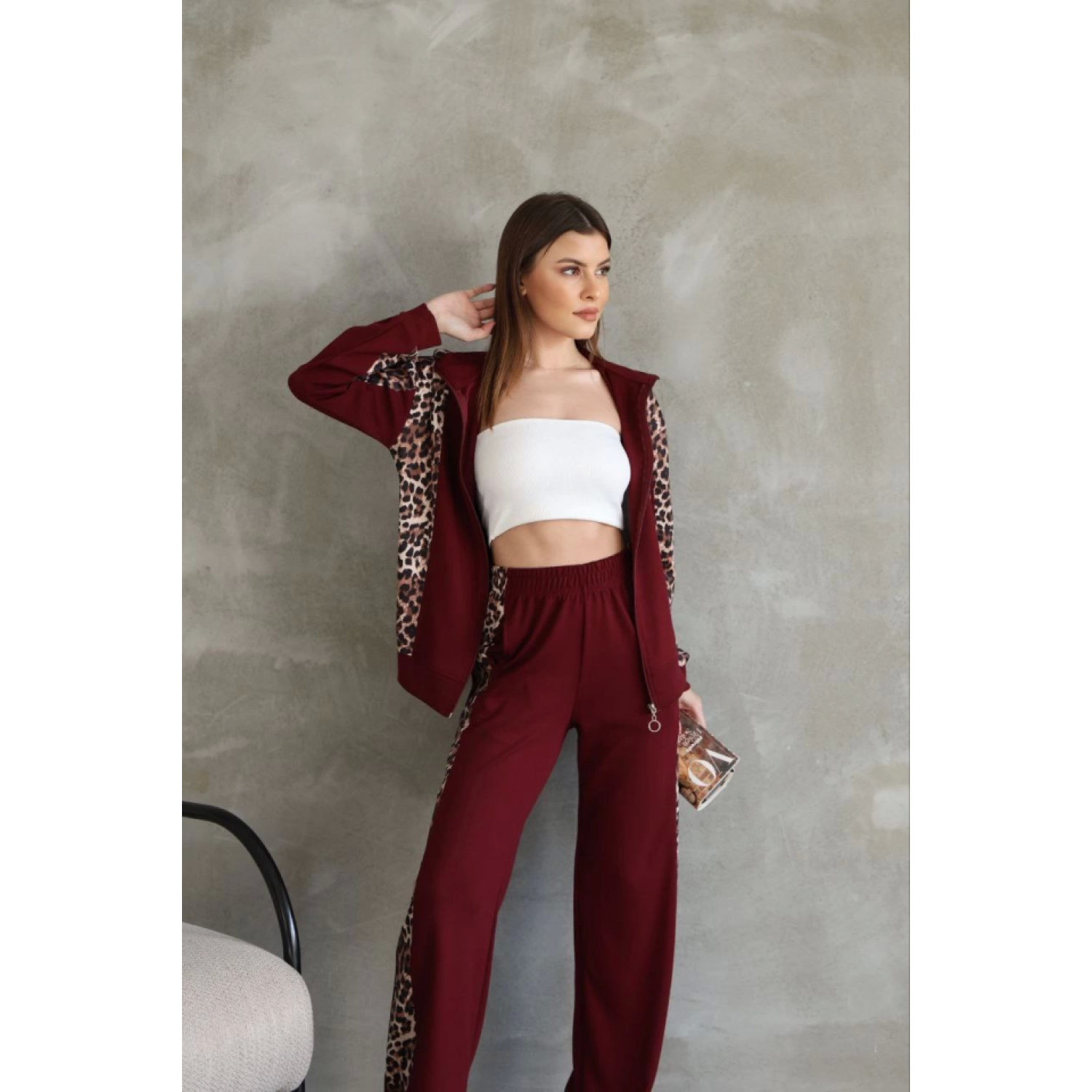 Lucky Life Kadın Modal Yumuşak Dokulu Kumaş Kapüşonlu Leopar Dese